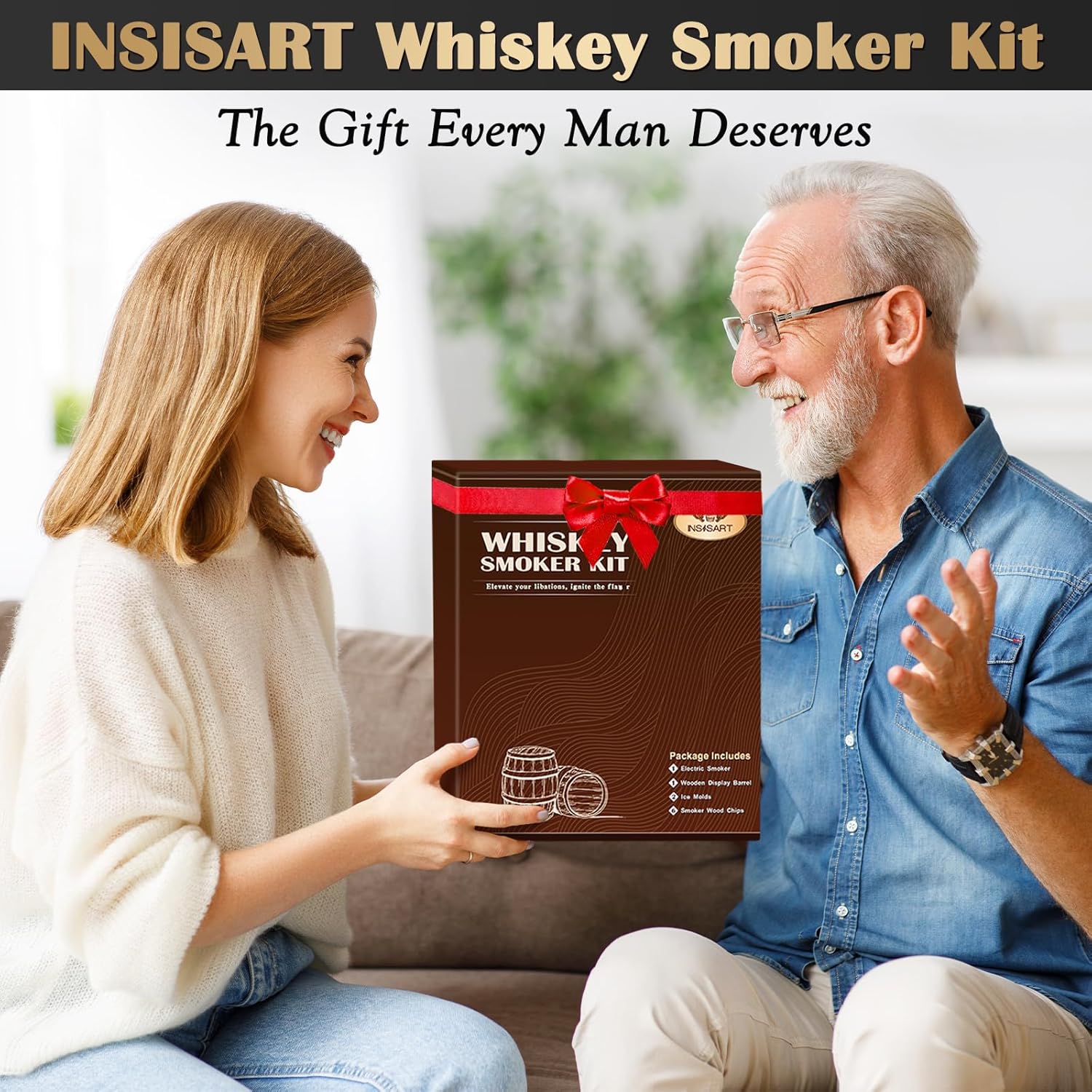 Electric Whiskey Smoker Kit with Wooden Display Barrel, Rechargeable Cocktail Smoker Kit with 6 Premium Wood Chips for Old Fashioned & Whiskey – Bar Gift for Men, Dad, Husband (No Butane Needed)