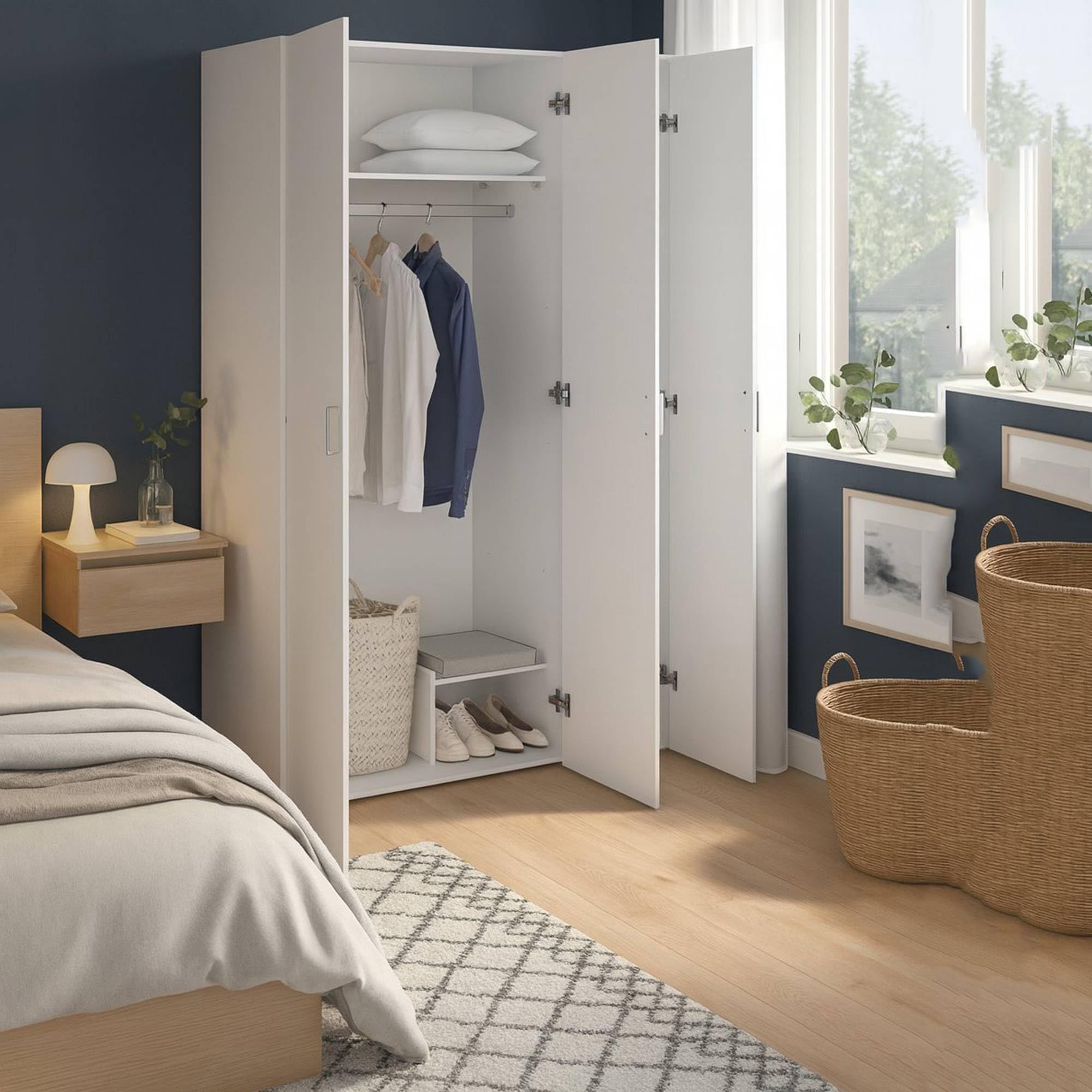 Dmora - Guardaroba 3 ante Danielle, Mobile camera da letto, Cabina armadio portabiti, Armadio appendiabiti, 115x49 h175 cm, Bianco