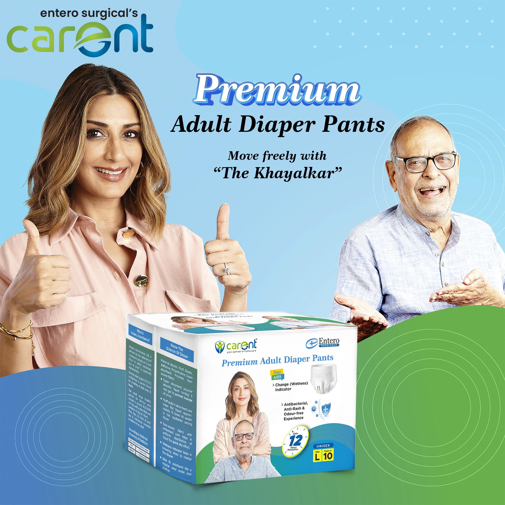 Carent Premium Adult Diaper Pants | Anti Bacterial & Rash Free Unisex Diaper with Wetness Indicator & Odour Control | 12 hr. Leakage-Protection Adult Diaper Large Size, 10 Pcs Each, Pack of 1 2