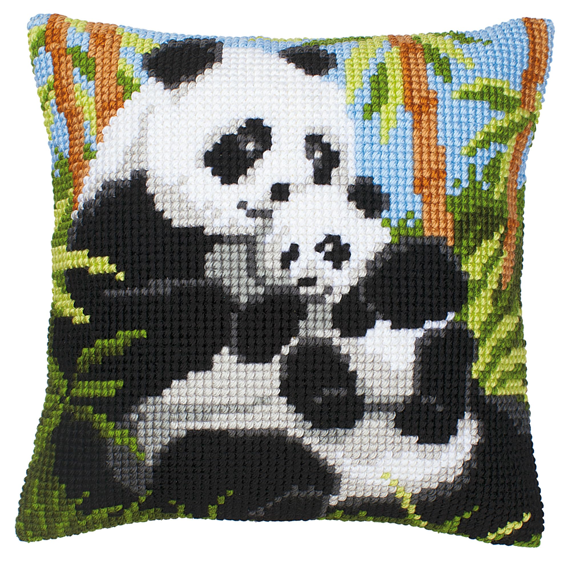 VERVACO Kreuzstich Stickpackungen – Kissen Stickerei Set Panda Vorgedruckt, ca. 40 x 40 cm, DIY Set