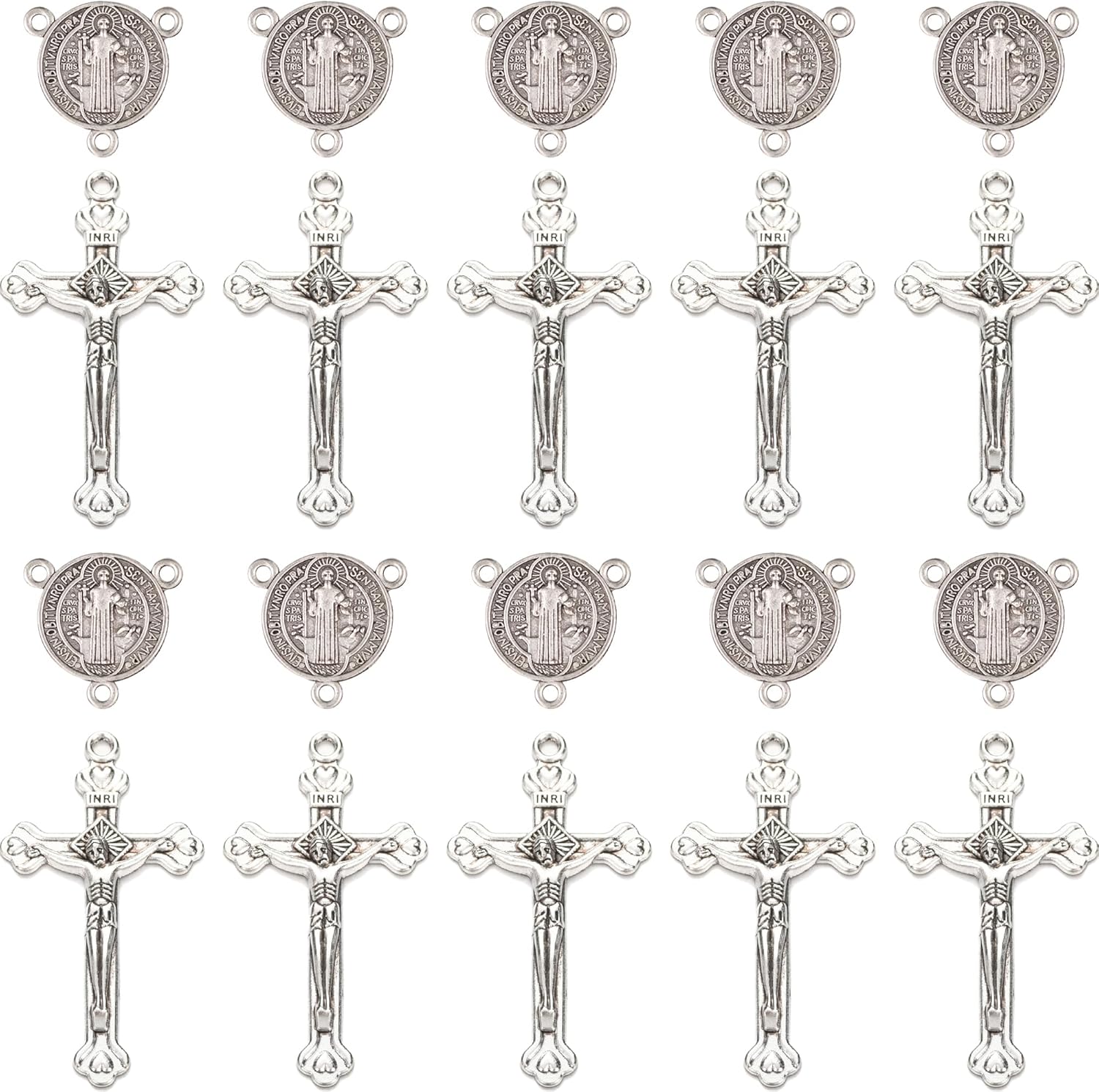 40Pcs Saint Benedict Rosary Crucifix and Medal Set, 0.81 inch Medal and 1.65 inch Cross, 20 Sets