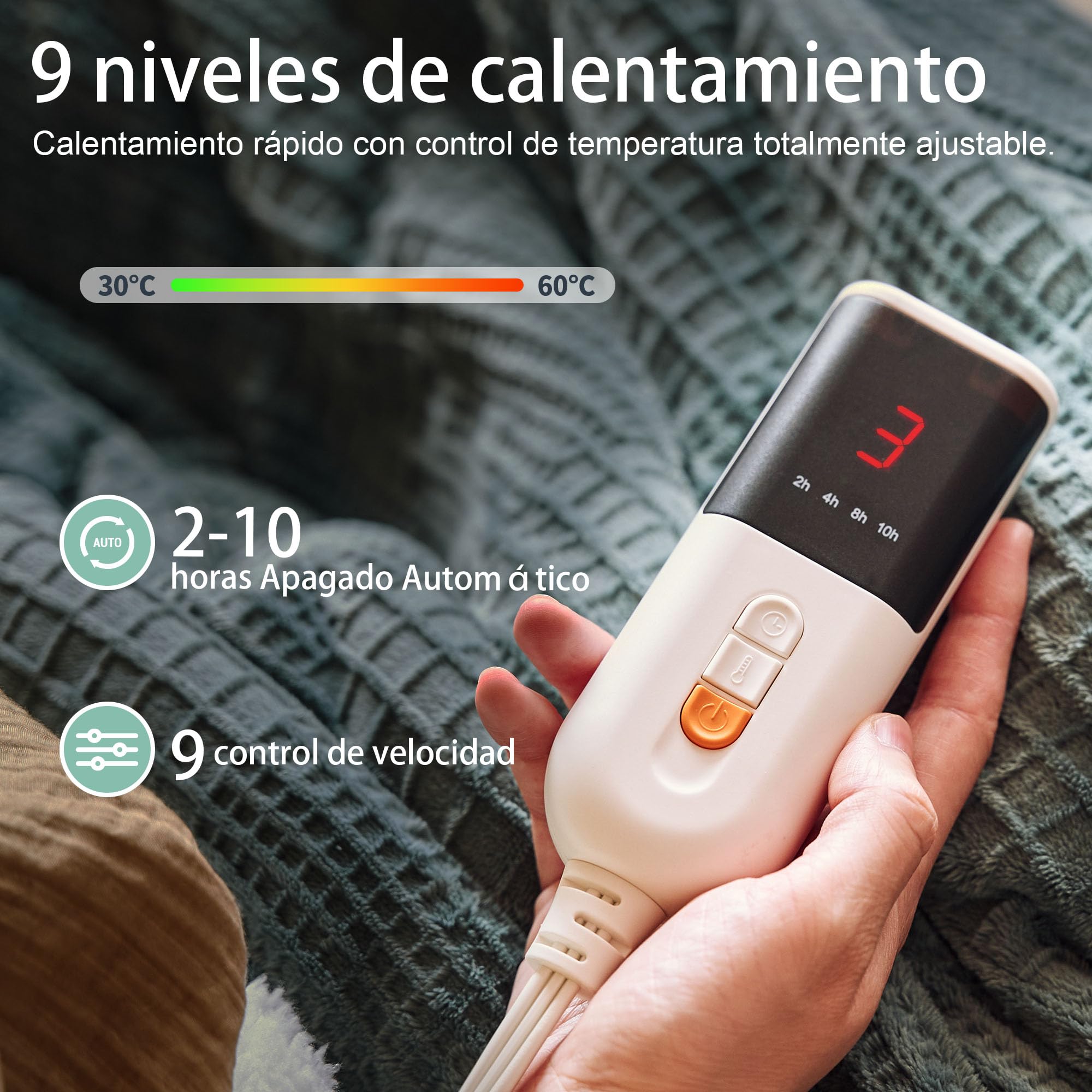 Texciting Manta Eléctrica 150x200cm-Manta Electrica Grande 9 Niveles de Calor - Apagado Automático 10h Lavable en Lavadora (Verde)