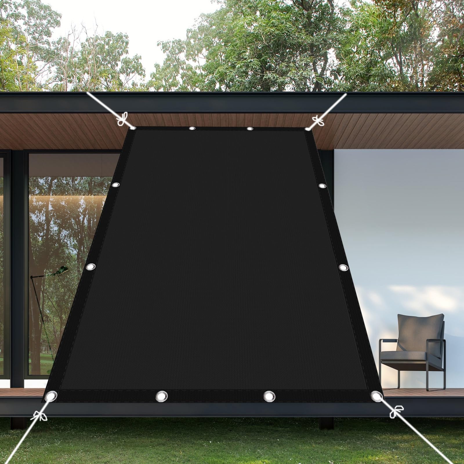 Sonnensegel 5.5 x 9 m Wasserdicht SunSail Multi Farbe und Größe 98% UV-Schutz für Balkon Garten Terrasse Camping, Schwarz
