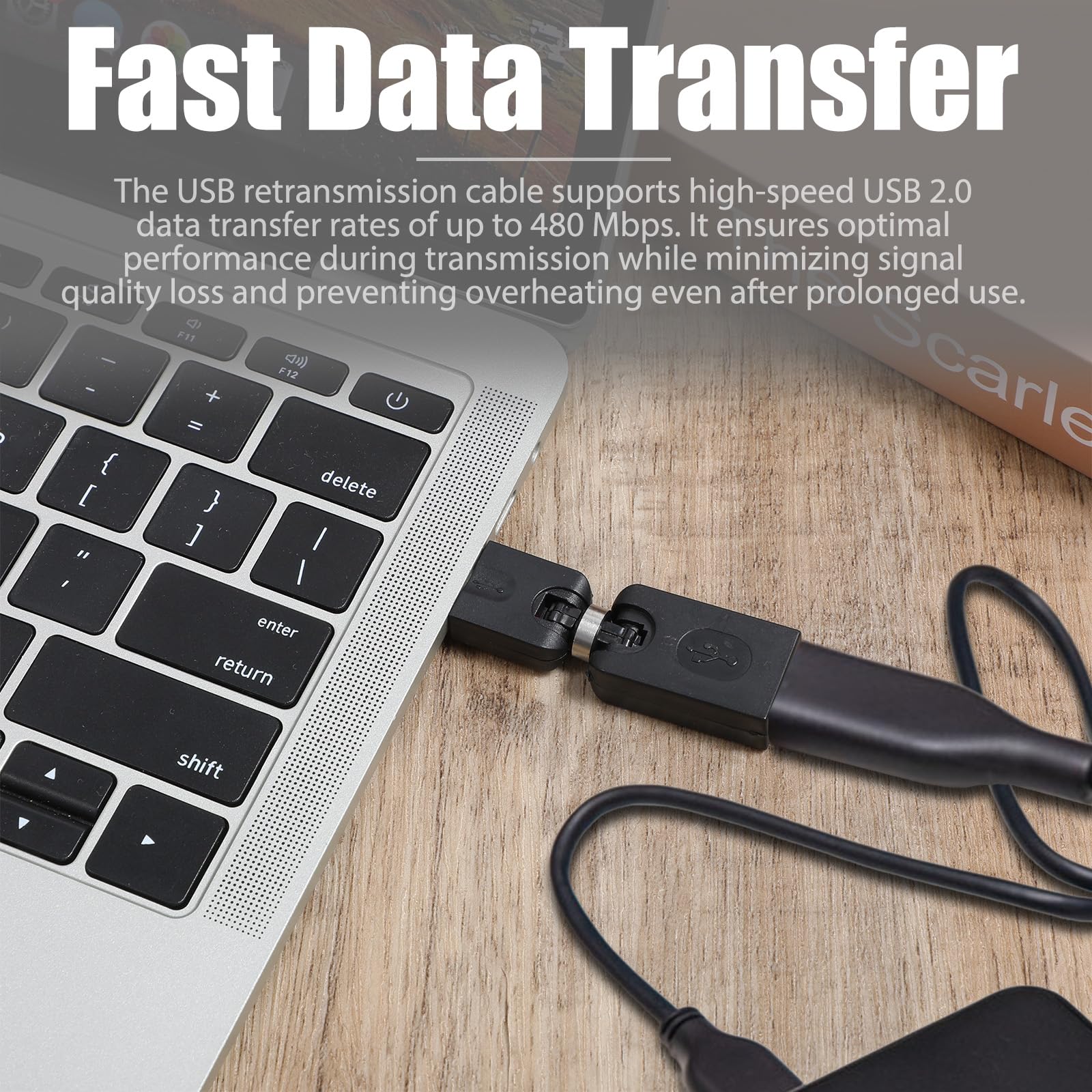 Confezione da 2 adattatori USB 2.0 girevoli a 360 gradi, da tipo A maschio a tipo A femmina, adattatore USB 2.0 nero regolabile ad angolo retto (AM-FM)
