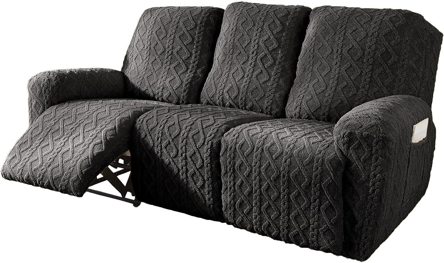 vctops 8 Pieces Geometric Jacquard Plush Recliner Sofa Covers Soft Fuzzy Fluffy 3 Seats Couch Cover Anti-Slip Sofa Slipcover Furniture Protector with Elastic Bottom for Kids Pet(Dark Grey,3 Seat) Recliner Sofa Dark Grey