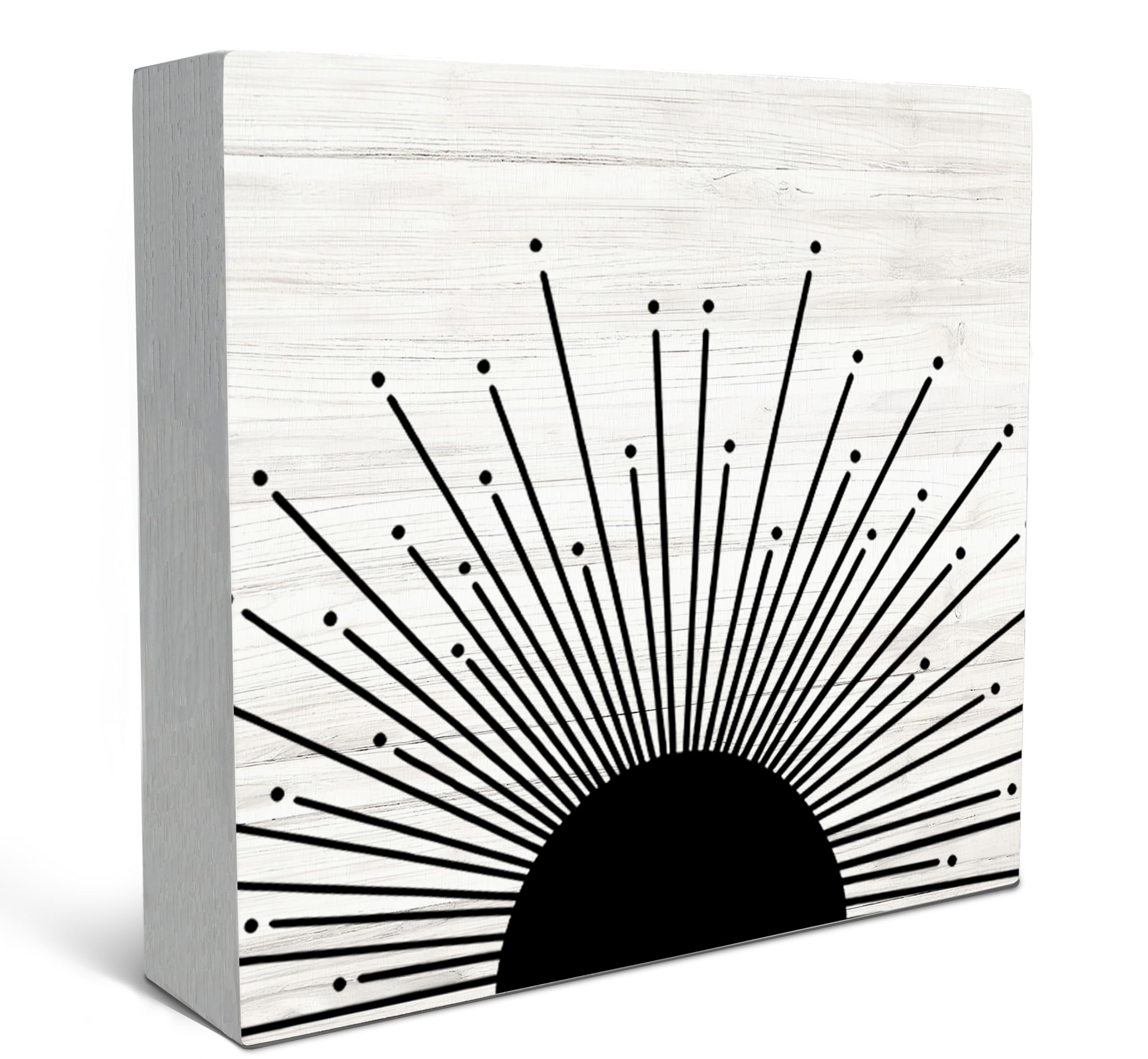 SRADMO Abstract Boho Black Sun Sunrise Sunset Sunshine Sunray Rustic Wood Box Sign Desk Decor Boho Mid Century Modern Art Wooden Block Box Sign Decoration For Home Wall Shelf Table Office Decor