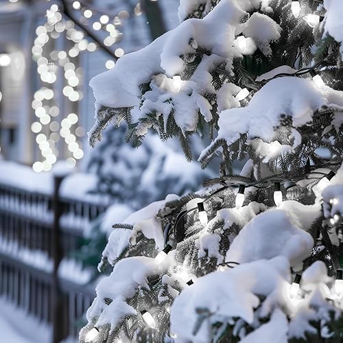 Miniatura 3 de Minetom Luces LED C9 comerciales de Navidad al aire libre de 150 pies de alta resistencia conectables con certificación UL blanco puro C9 luces para