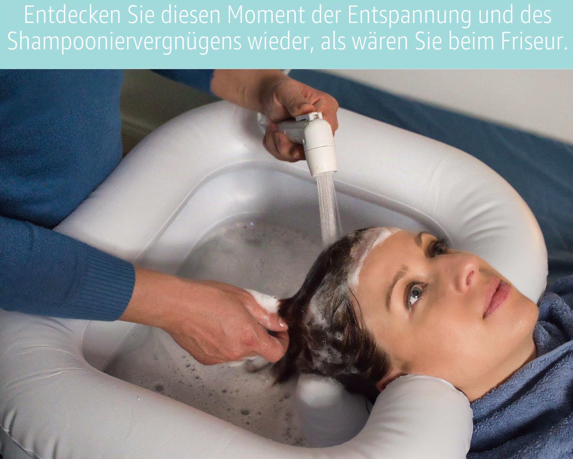 haarwaschbeck für bettlägerige mit integriertem Kissen und Wassertank, Handbrause, Haare waschen im Bett, mobile Haarwaschstation