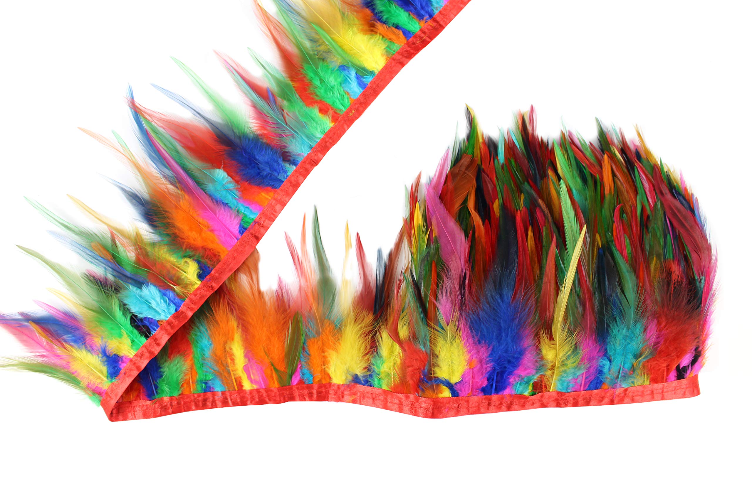 2 Yard Long, 5-6 inch Height, Dyed Saddle Feather Fringe Trim, for Skirt Dress Costume Roster Feather Trim (Rainbow 2)