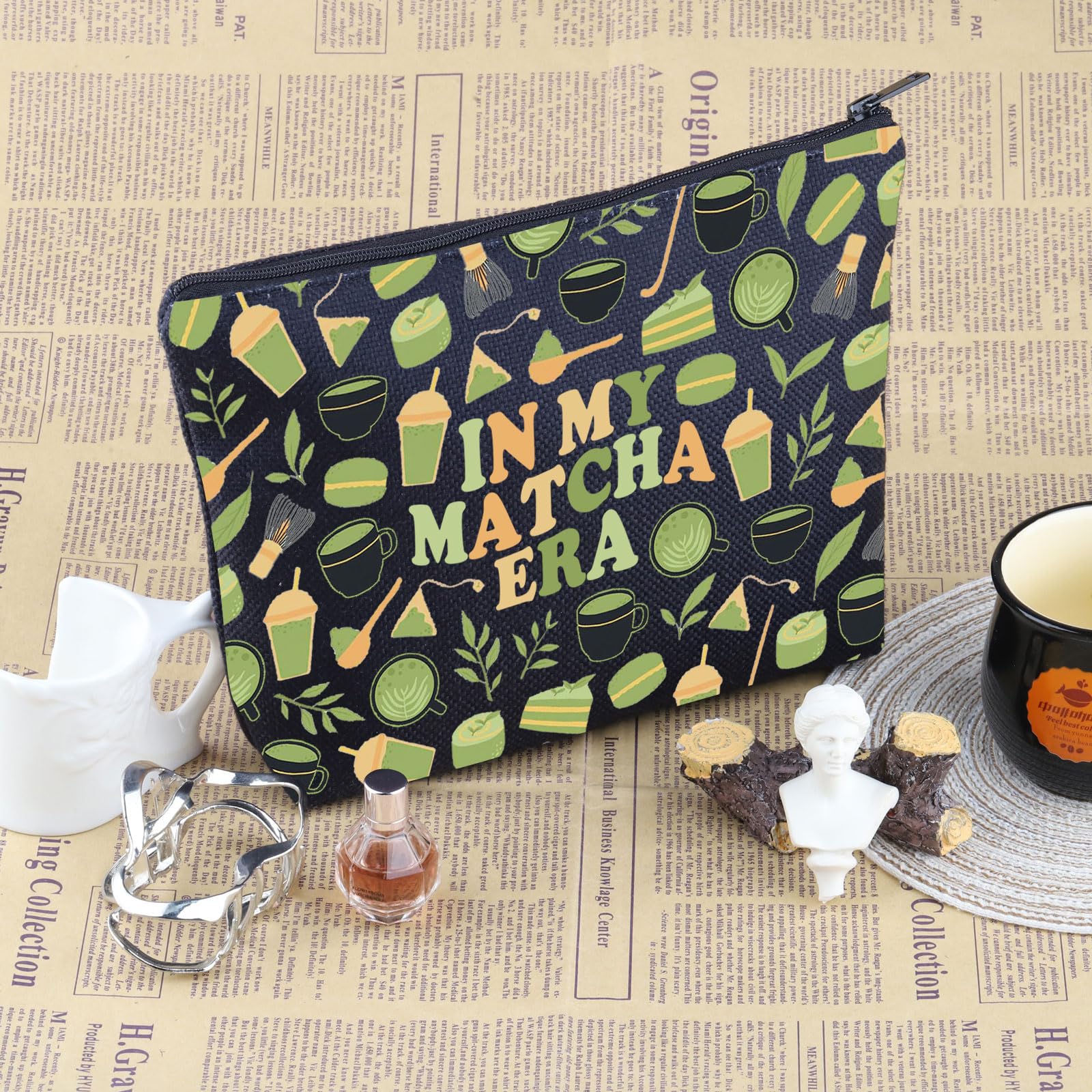 VAMSII Matcha Lover Gift Matcha Era Makeup Bag Tea Lover Cosmetic Bag Matcha Merch (Matcha Era M)