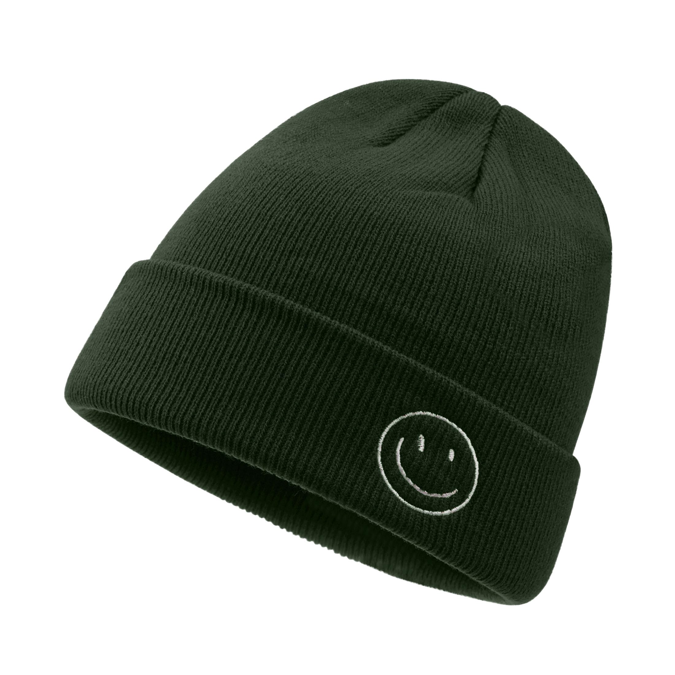 CLAPE Beanie Hat for Men, Cute Embroidery Smiley Face Winter Hat Women Outdoor Ski Snowboarding Knit Cuffed Fisherman Beanie