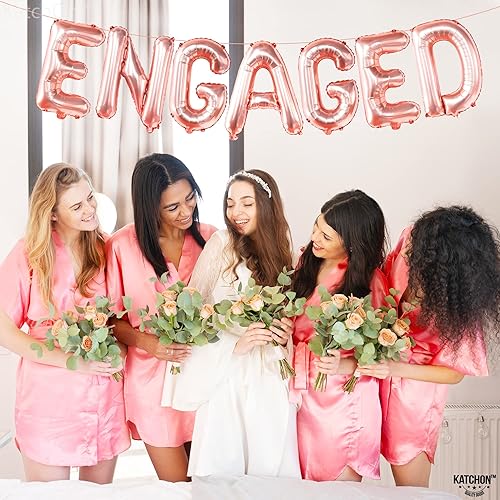 Miniatura 8 de KatchOn, Letras de globos de compromiso de oro rosa con globo de anillo de diamantes, paquete de 3, globos de compromiso de oro rosa para decoración