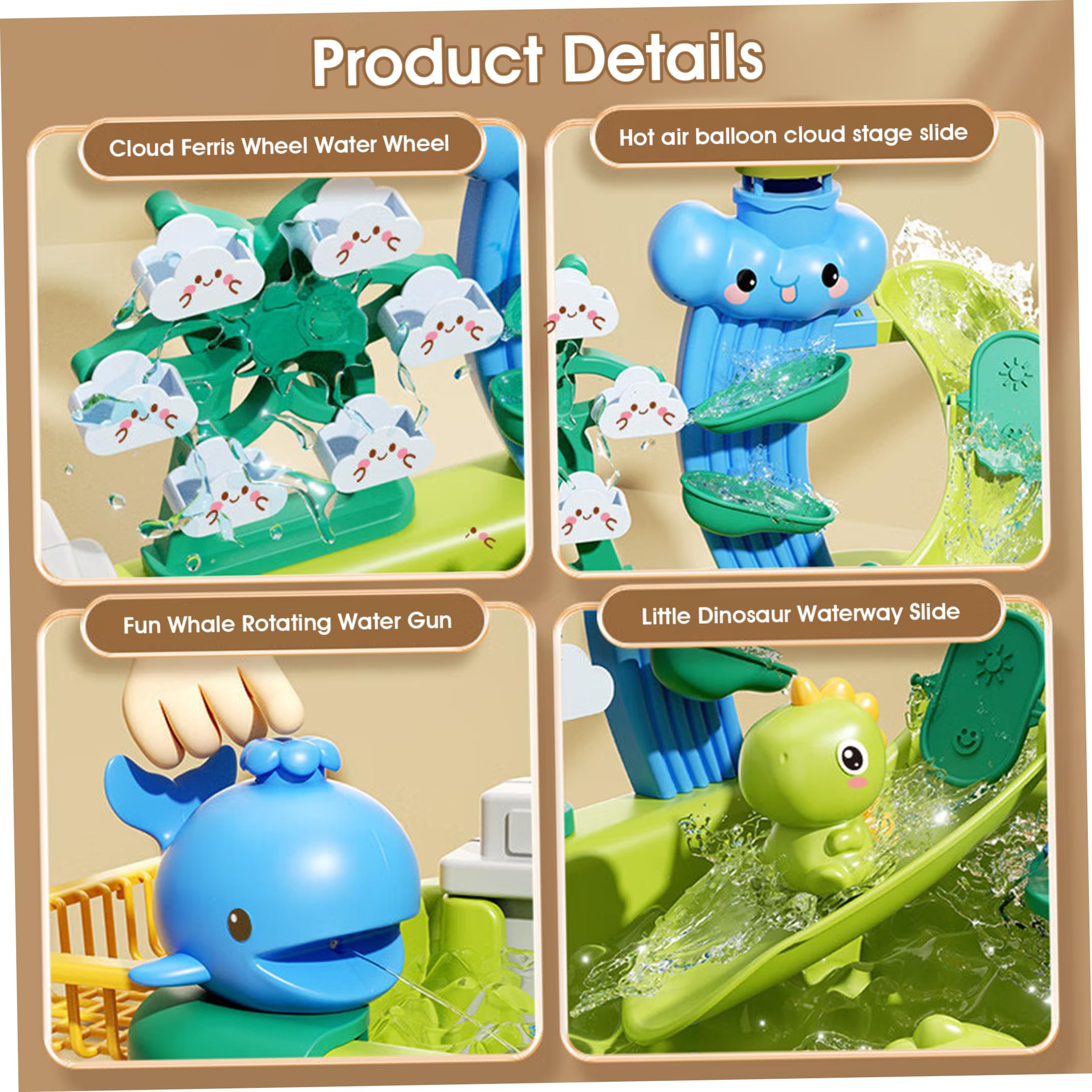 Lavello per bambini, lavello giocattolo con acqua corrente, set da gioco per bambini a tema dinosauro con pesca, lavastoviglie e scivolo sistema di ci