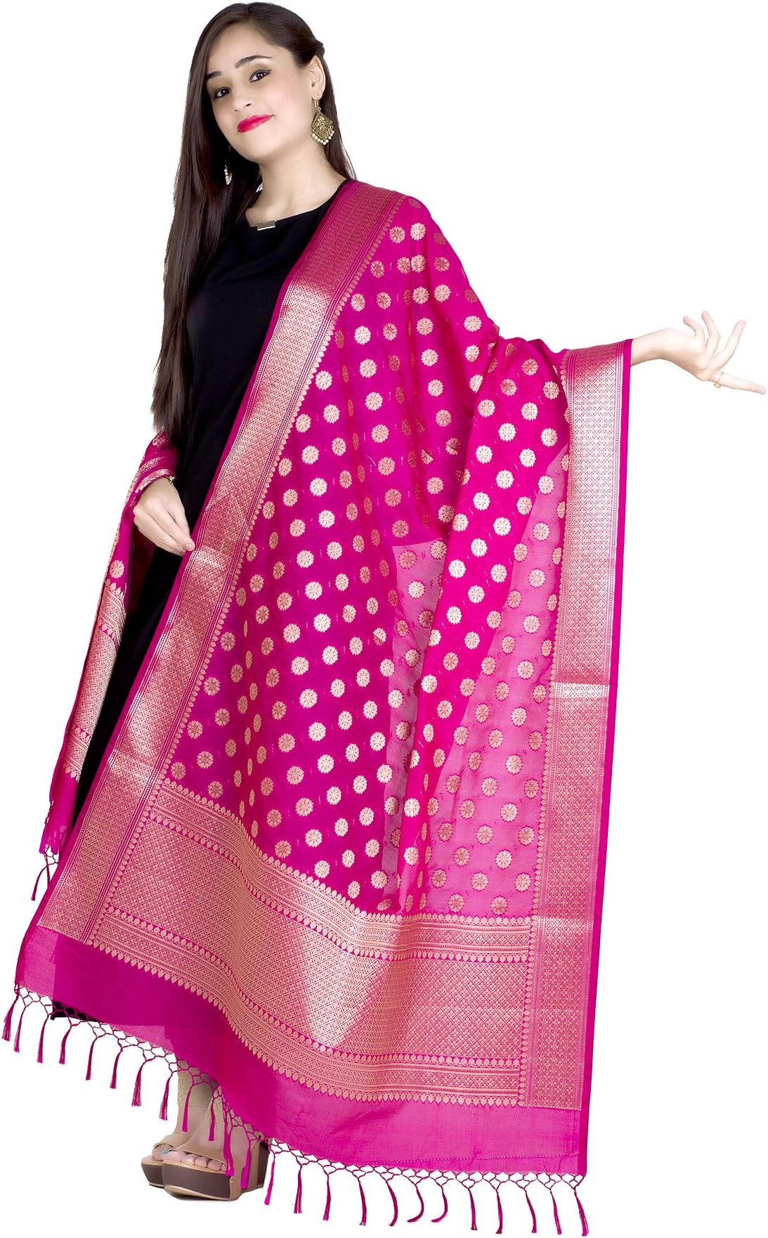 Banarasi Dupatta for Women,Shawl Scarf Wrap Chunni (D266-P)