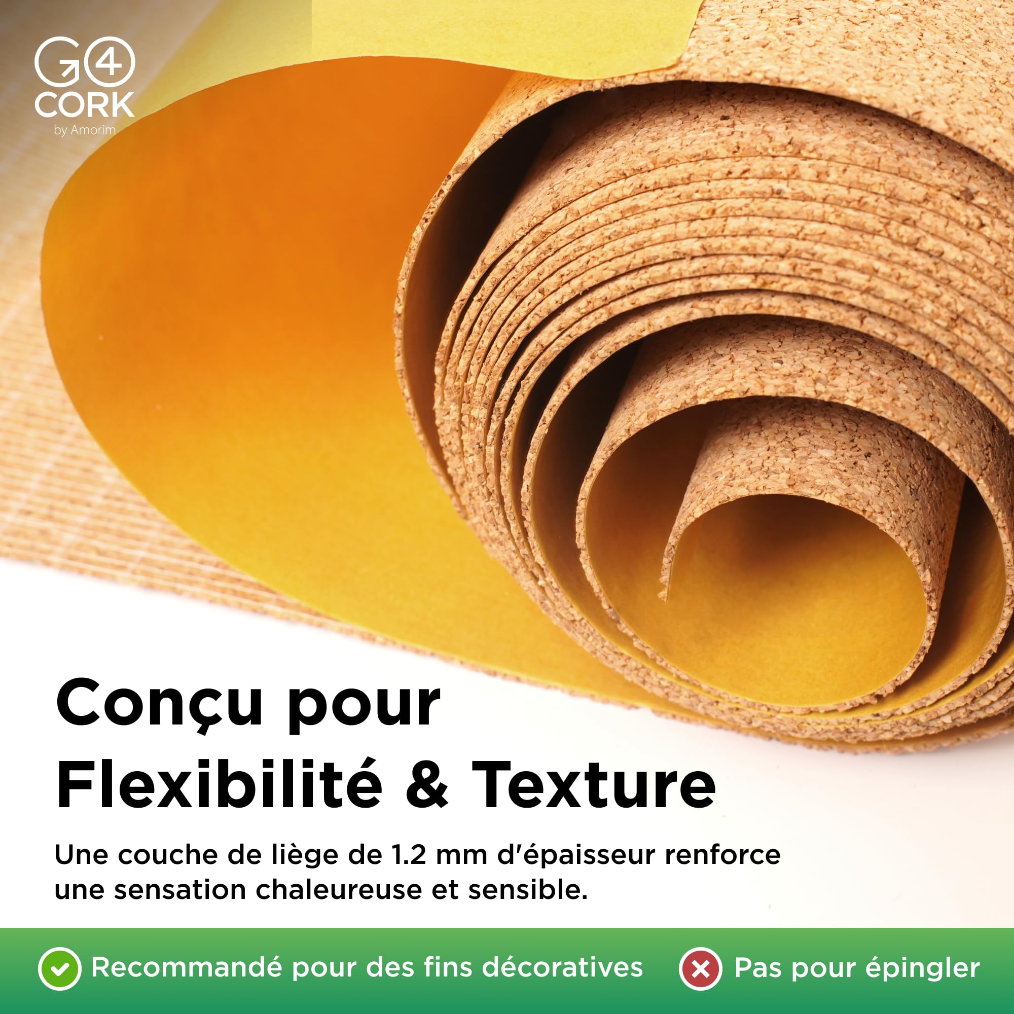 Go4Cork Rouleau de Liège Adhésif Premium – 45 x 300 cm | 100% Liège Naturel | Autocollant Écologique | Isolation Acoustique & Thermique | Loisirs Créatifs, Maison, École & Bureau | Pose Facile