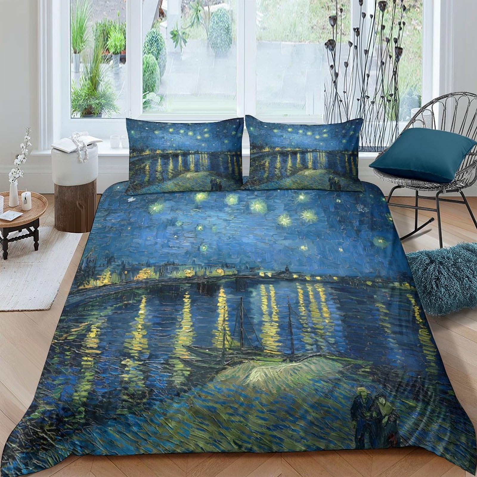 Ctjqhvkz Style-4 3D Printed Starry Night Fitted Sheet Microfiber Soft Breathable Moonlight River Bed Cover For Bedroom Dorm Mattress Protection Decor Single（135X200cm）