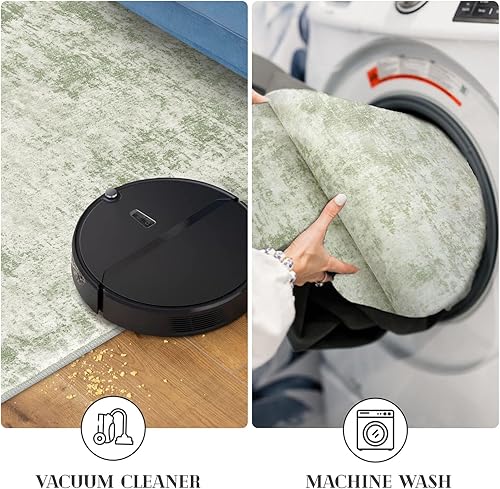 Miniatura 6 de Alfombra moderna abstracta para interiores de 3 x 5, lavable, antideslizante, suave, verde salvia, gris, alfombra de entrada, alfombra de cocina con