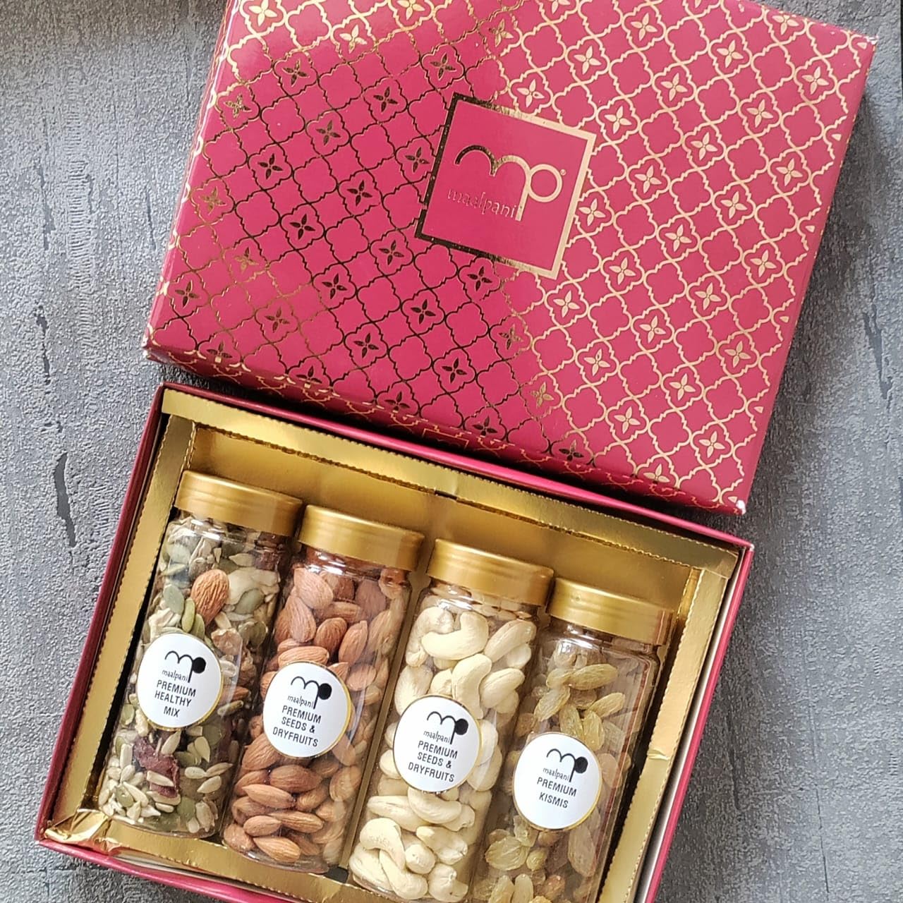 Maalpani Diwali Gift Item Box/Hamper, Family, Friends, Employee, Corporate Gift 4 JAR Set CASHEW ALMOND RAISIN DRYFRUIT NUT MIX 100 Gram Each (B0BHHC2S9K) Amazon Price History, Amazon Price Tracker
