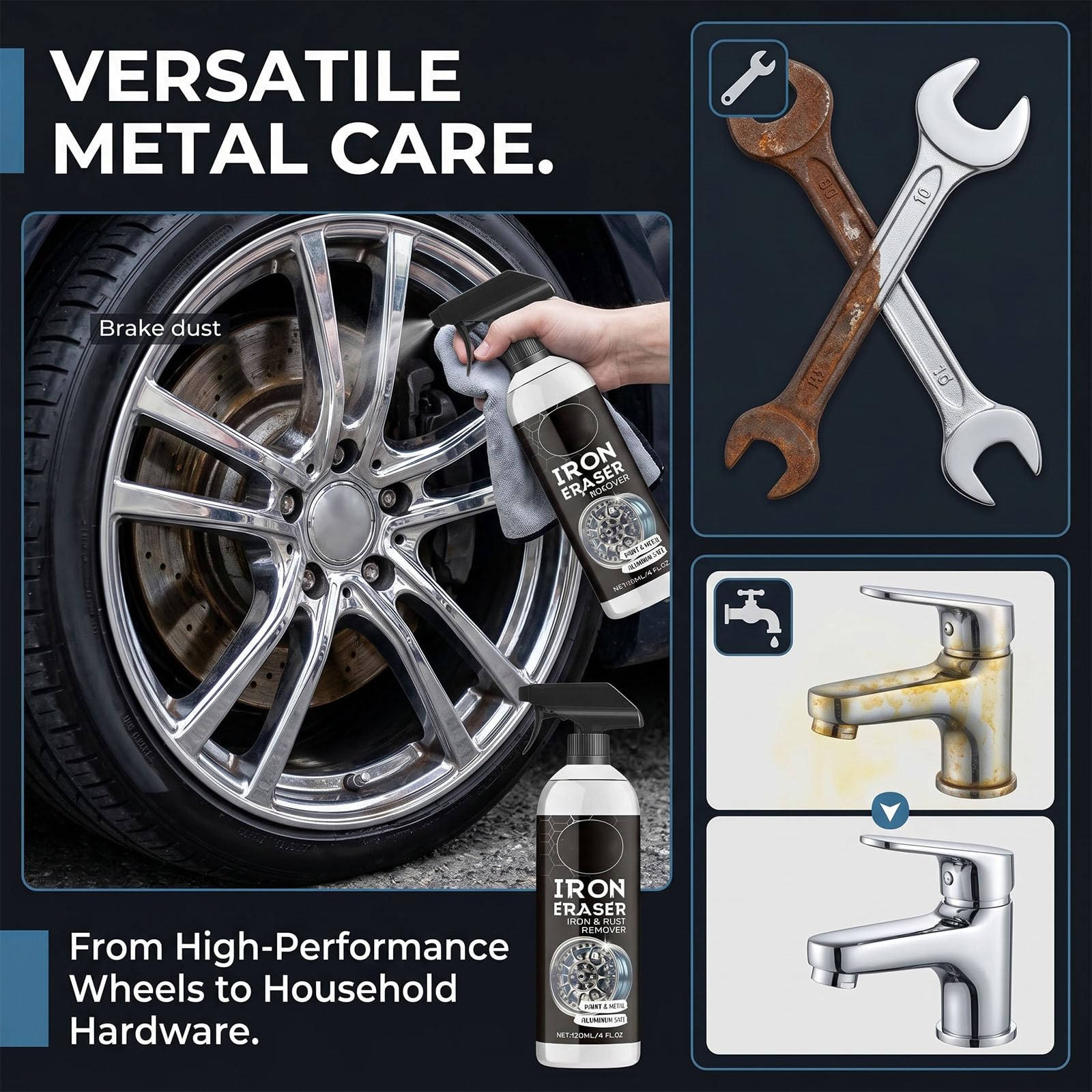 Iron Eraser Iron And Rust Remover for Car Wheels, Paint, Brake Dust, and Metal Surface Cleaning (2Pcs)
