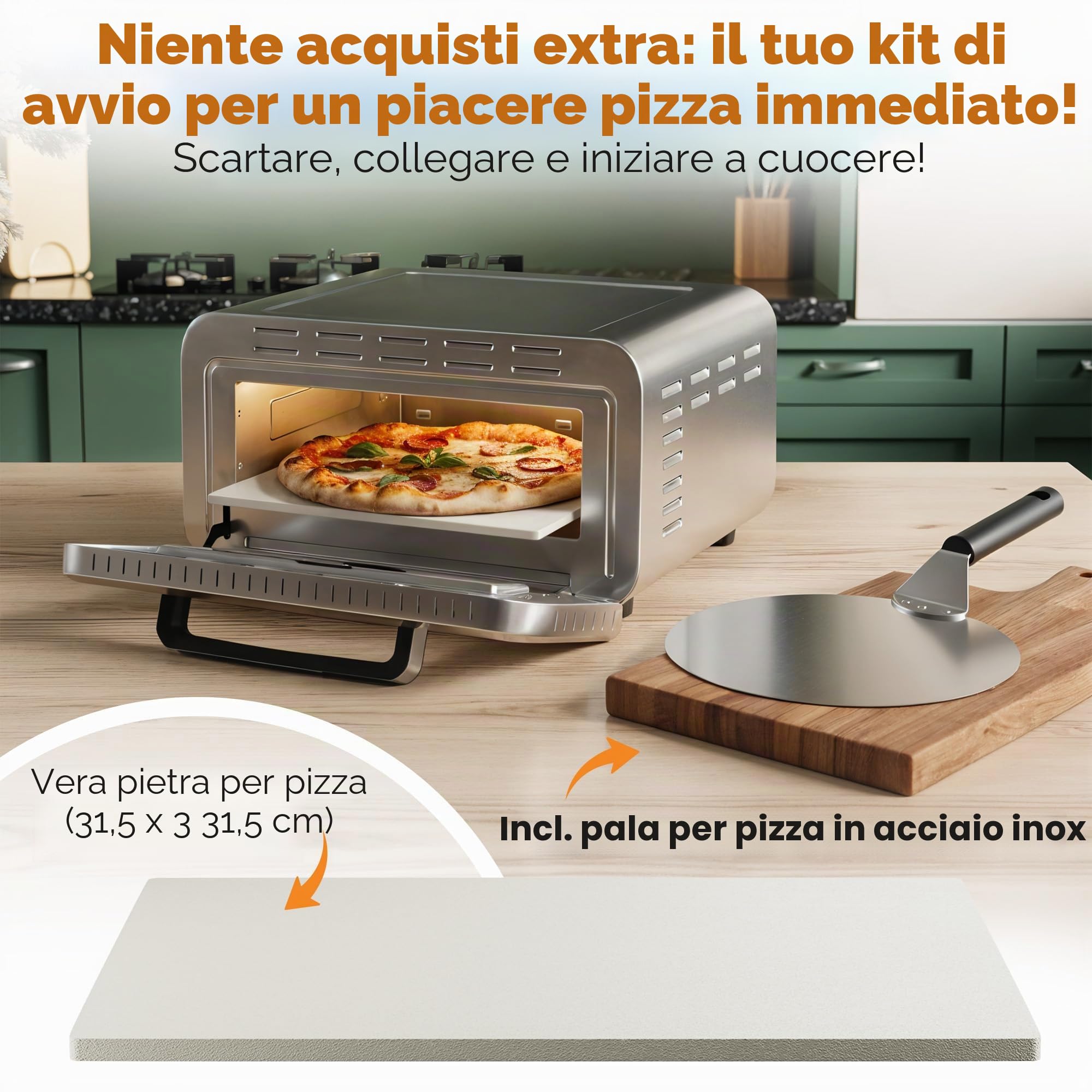 Forno elettrico per pizza ProfiCook | 400 °C | vera pietra per pizza | paletta per pizza inclusa | impostazione variabile di tempo e temperatura | Forno elettrico per pizza | Pizzamaker | PC PO 1323