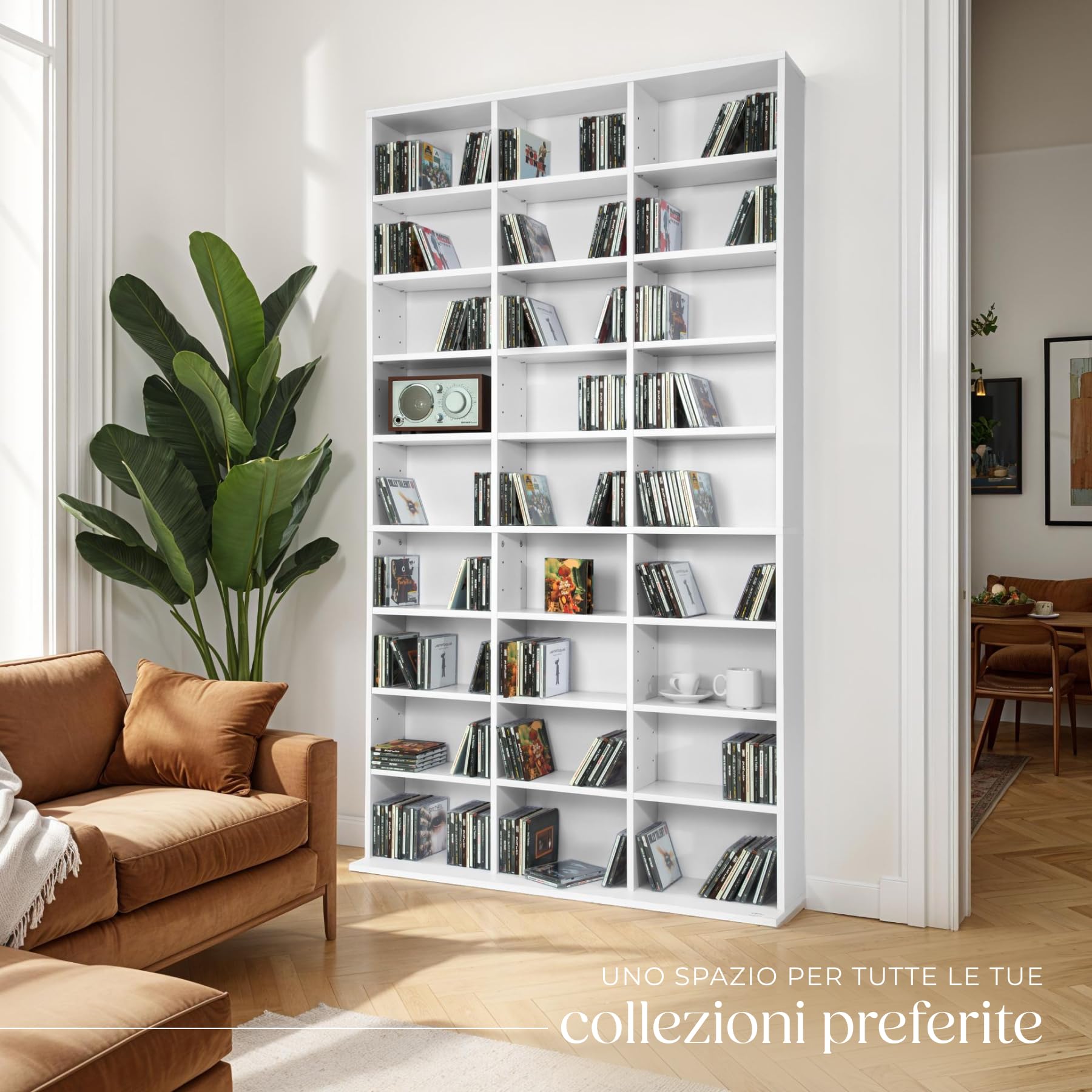 tectake® Scaffale Porta CD DVD Archiviazione 1080 CD, Supporto di Archiviazione, 27 Piani, Facile da Montare, Materiale MDF con Rivestimento Plastico, Dimensioni 180x102x23,5 cm, Peso 34 kg - Bianco