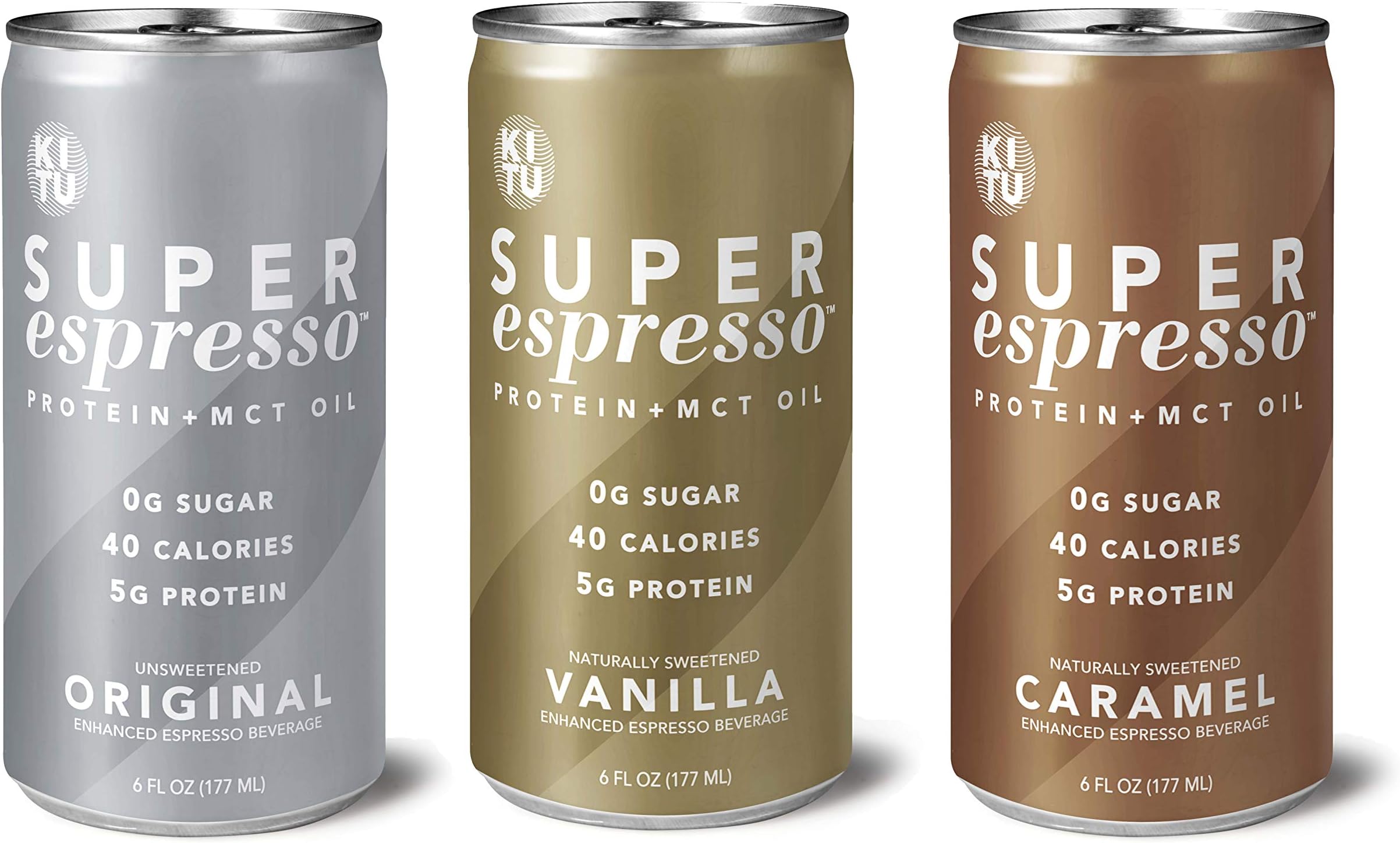Kitu Super Espresso, SugarFree Keto Coffee Cans (0g Sugar, 5g Protein, 40 Calories) [Variety Pack] 6 Fl Oz, 12 Pack | Iced Coffee, Canned Coffee - From the Super Coffee Family