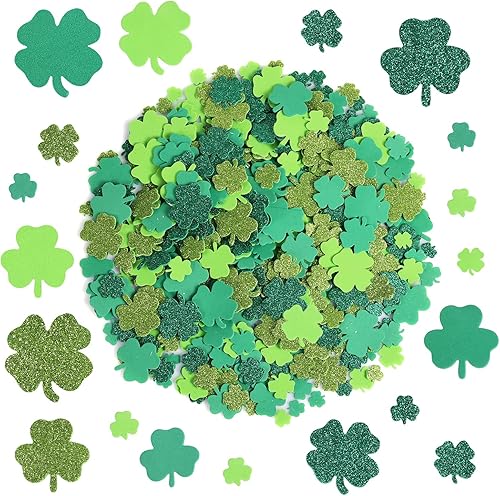 500 calcomanías de trébol del día de San Patricio calcomanías de trébol de espuma con purpurina calcomanías de trébol de cuatro hojas para el día de