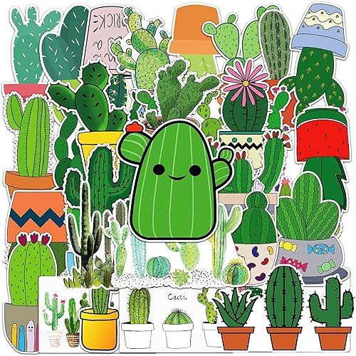 Miniatura 3 de Calcomanías de vinilo de cactus, calcomanías estéticas vintage de cactus verde vívido para niños, niñas, adolescentes y adultos, botellas de agua