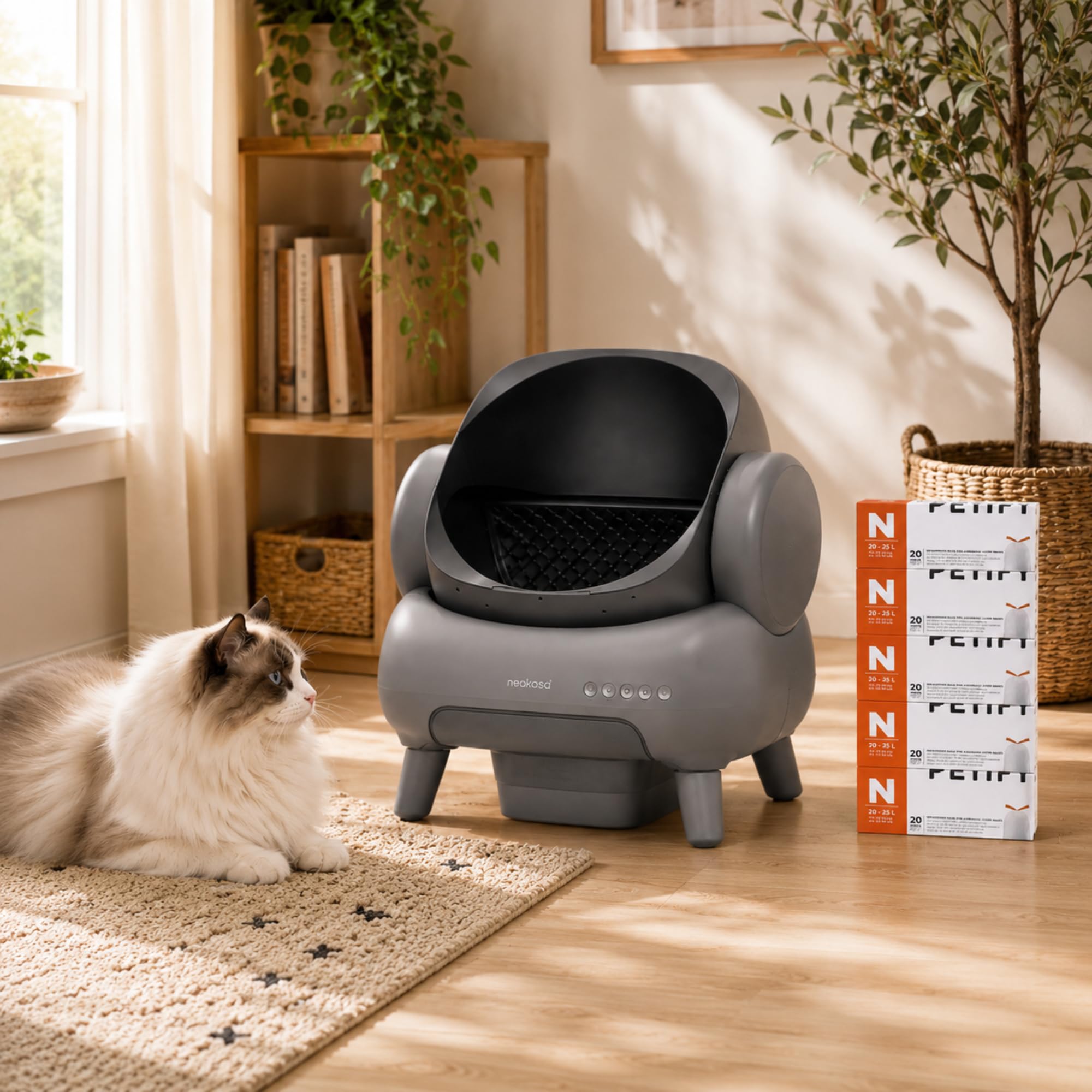 Borsa lettiera per gatti autopulente, compatibile con Neakasa M1, confezione da 100 | Ricarica automatica della spazzatura, rulli staccabili, cordino antiodore, pellicola bianca 69 x 33 cm