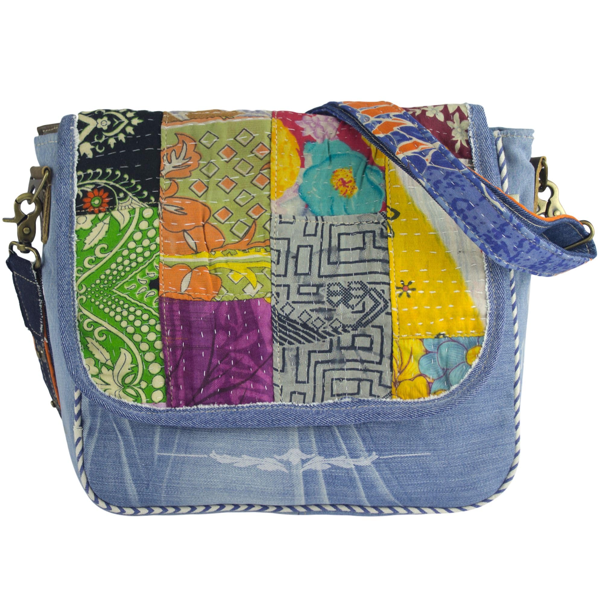 Sunsa Damen Messenger Bag Umhängetasche Handtasche, aus recycelte Jeans & Baumwolle. Große Crossbody Tasche Schultertasche, Jeanstasche Geschenkideen für Frauen/Mädchen, nachhaltige Produkte