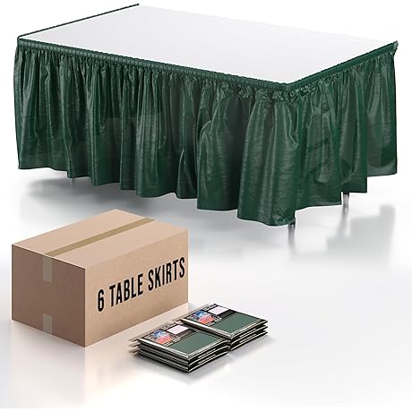 Dark Green Table Skirt 29" x 14' - [6-Pack] | Green Disposable Table Skirts