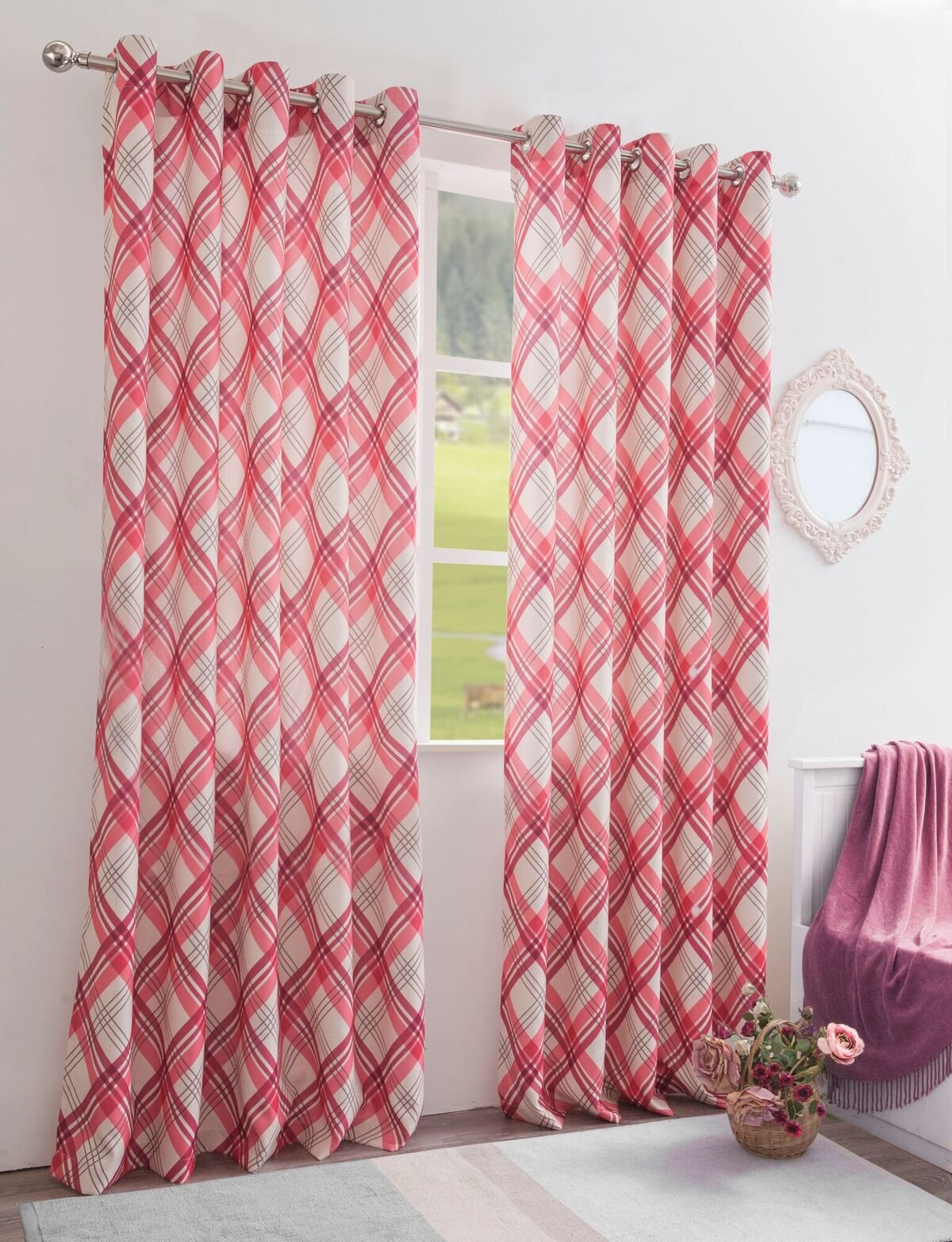 Home Harmony Highland Check Tartan Thermal Blackout Eyelet/Ring Top Curtains (Wine, 46" x 54" (117cm x 137cm))