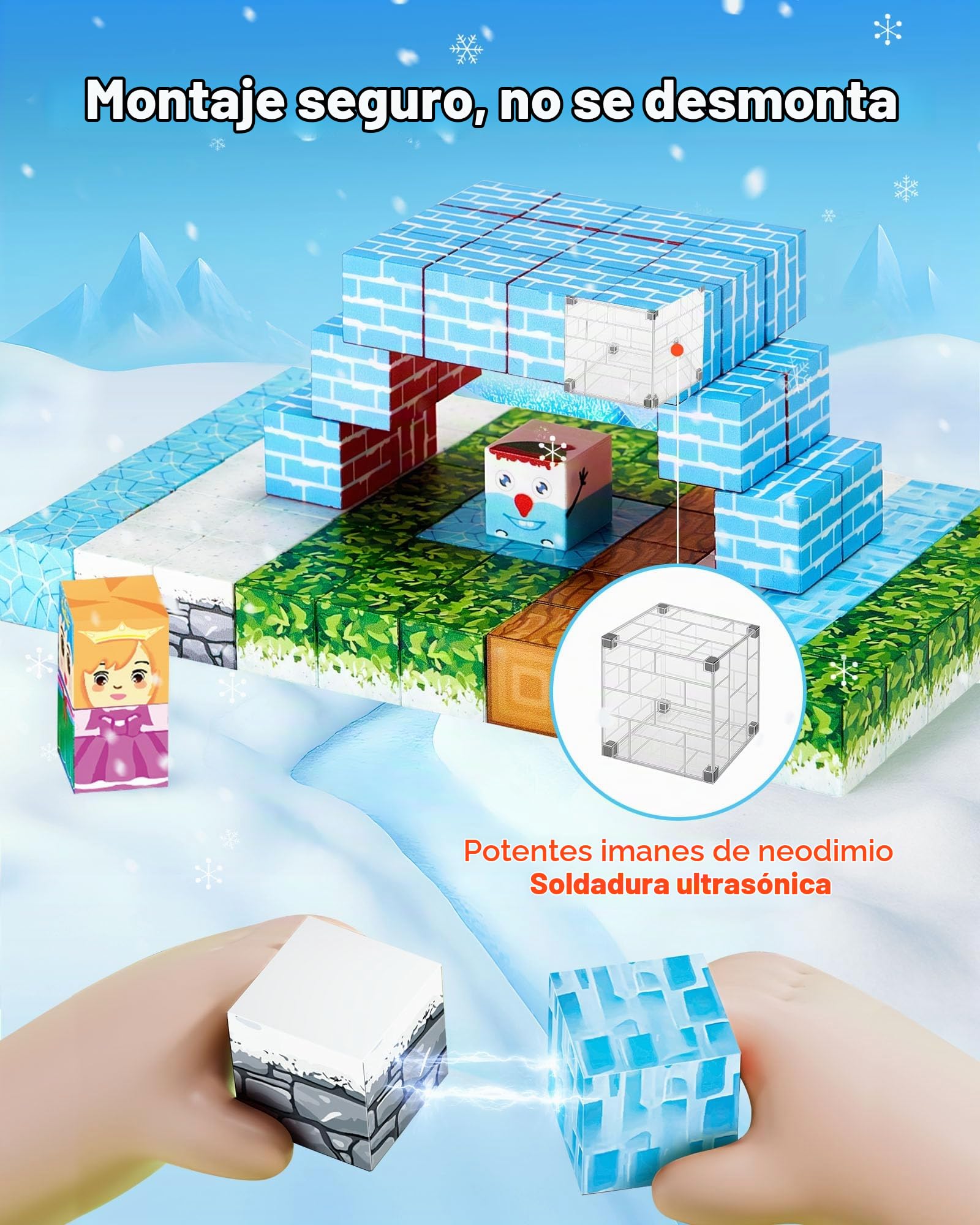 VEVOR Bloques Magnéticos, Juego de 150 Piezas de Castillo Glaciar Cubos de Construcción Magnéticos, Juguetes Sensoriales Stem Montessori de Construcción Apilable para Niños de 3 Años o Más
