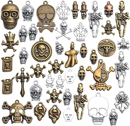 Miniatura 2 de Accesorio de dijes de calavera, 3.53 oz (alrededor de 30 a 50 piezas) Dije de calavera multiestilo con dije de esqueleto de hueso steampunk para