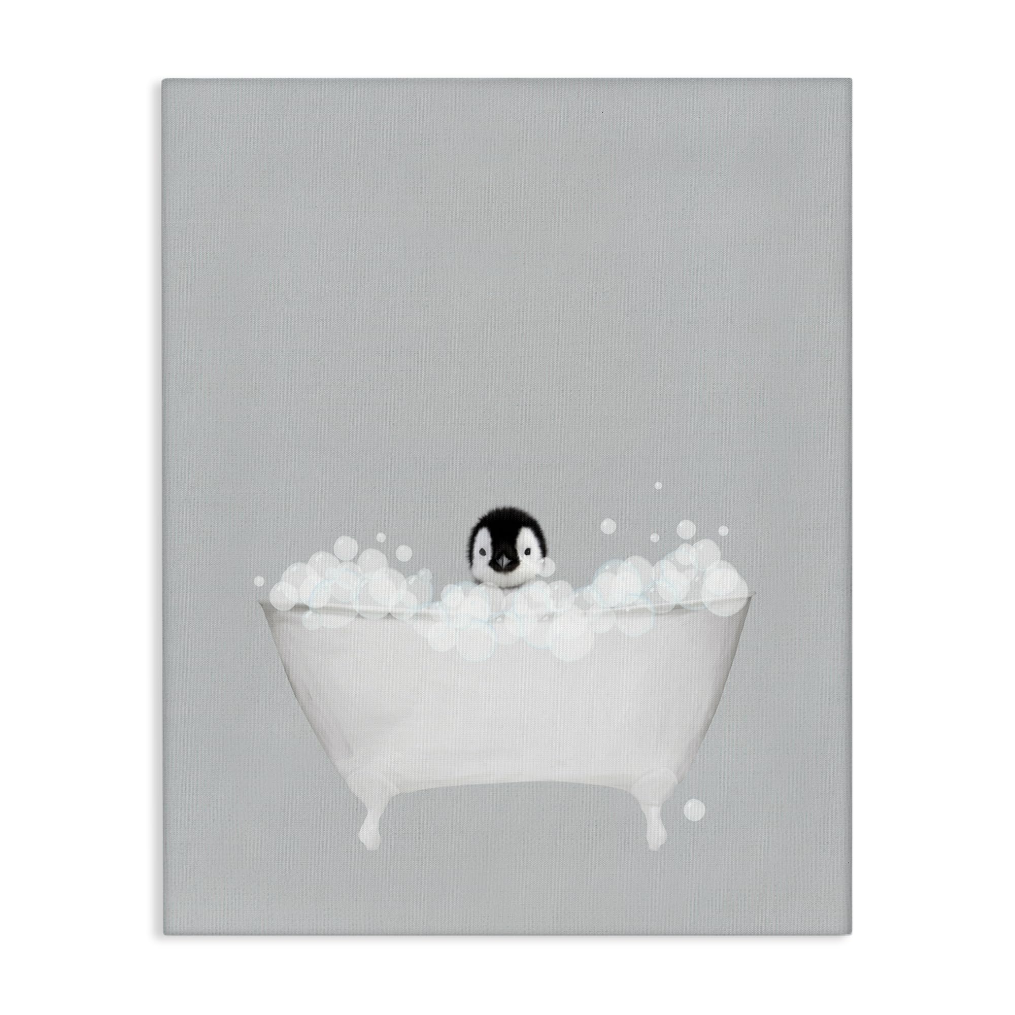 Stupell Industries Penguin Bath Cute Animal, 24 x 30 Inch Canvas Wall Art