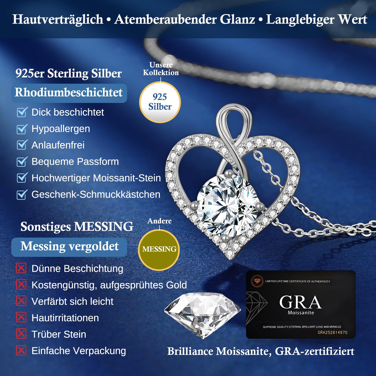 LOUISA SECRET Frauen Halskette Infinity Herz Eternal Mini Herz Moissanite | Runde Halskette 925 Sterling Silber Kette Damen mit Anhänger,Geburtstag Geschenk Valentinstag Schmuck Weihnachtstag