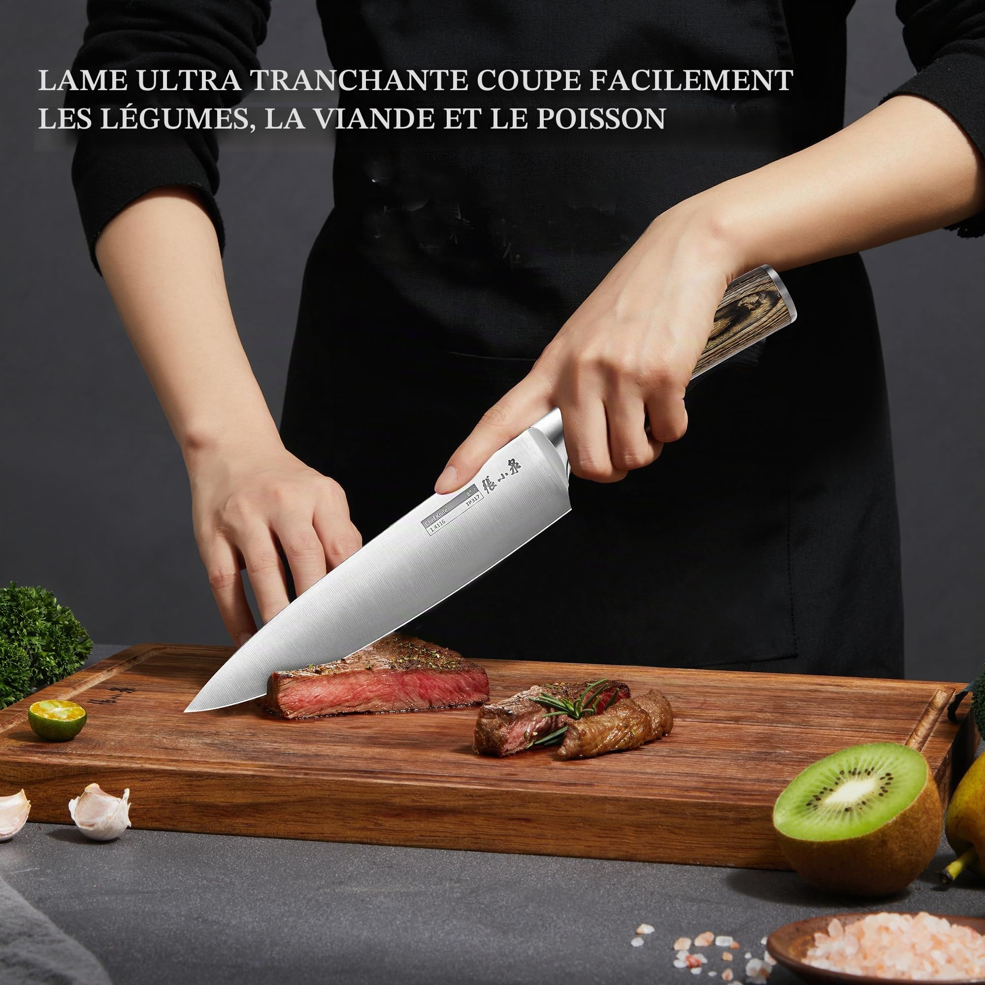 ZHANG XIAO QUAN Couteau de Chef 21 cm, Tranchant Pour Répondre Facilement aux Besoins de la Cuisine, Poignée Ergonomique en bois de Couleur Confortable et pas Facile à Glisser