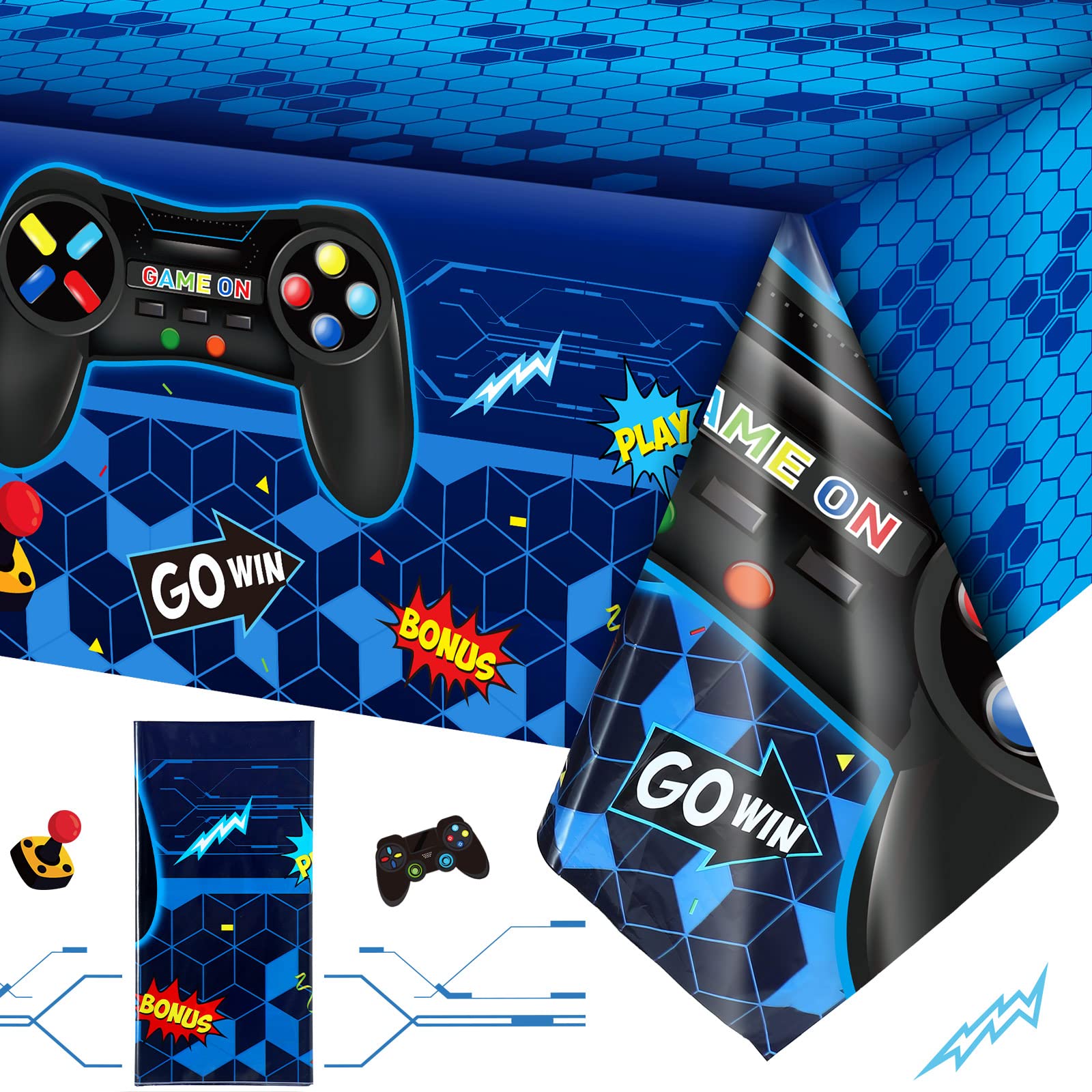 Tatuo 1 Pcs Video Game Table Cover, Game Theme Birthday Decoration Plastic Table Cloth Party Supplies for Boys Girls Kids Player Geek Party