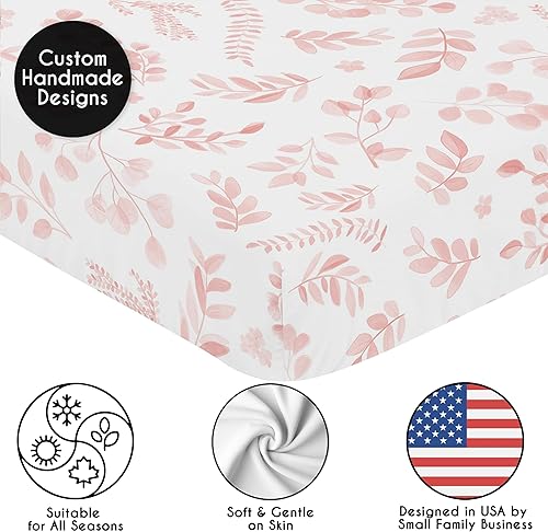 Miniatura 5 de Sweet Jojo Designs Sábana bajera ajustable para cuna de niña con hojas florales rosa y blanco para cama de bebé o niño pequeño bohemio elegante