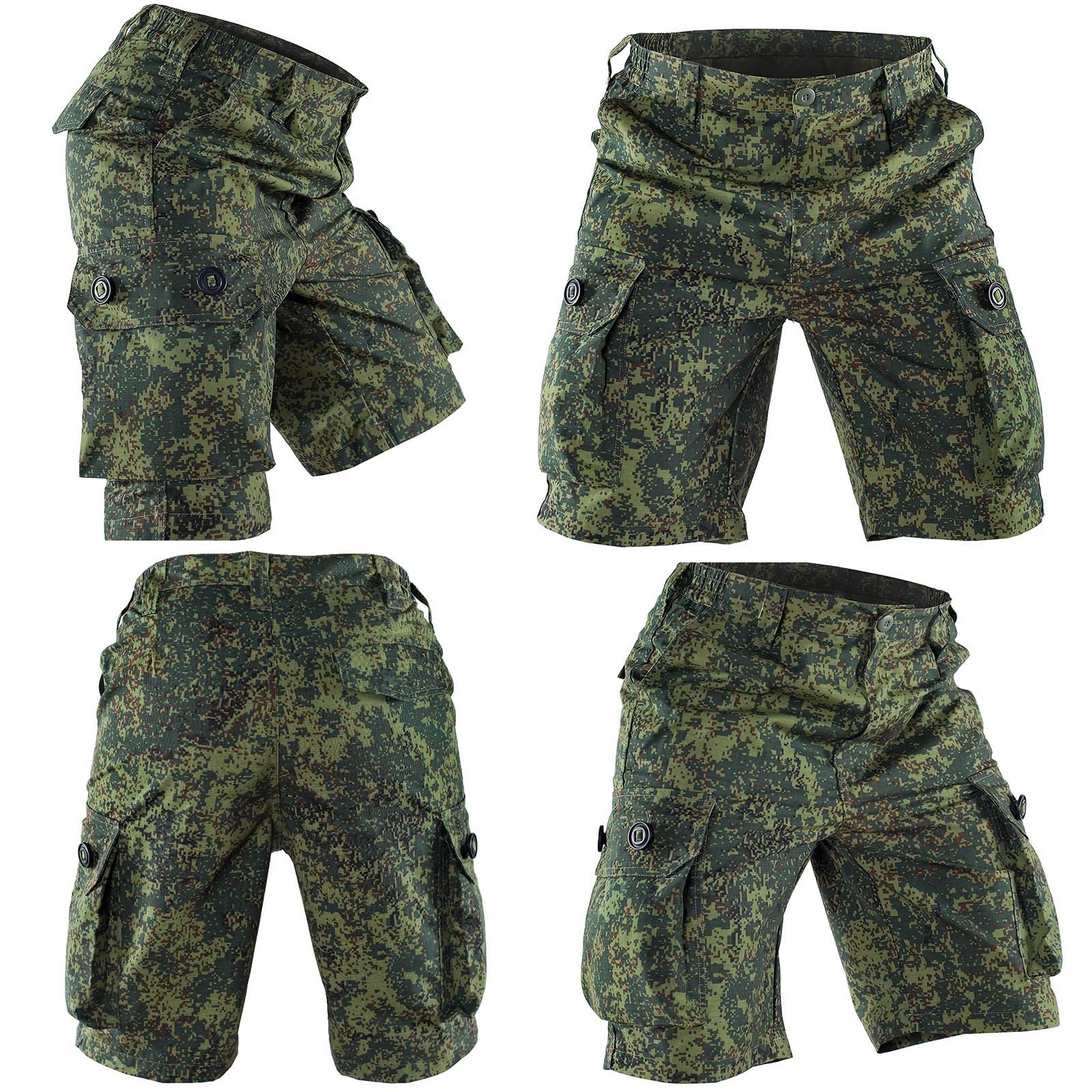 Set Composto da Maglietta Tattica Mimetica Russa, Maglia a Maniche Corte Mimetica da Uomo per Sport all'Aria Aperta e Pantaloncini Tattici Estivi da Uomo