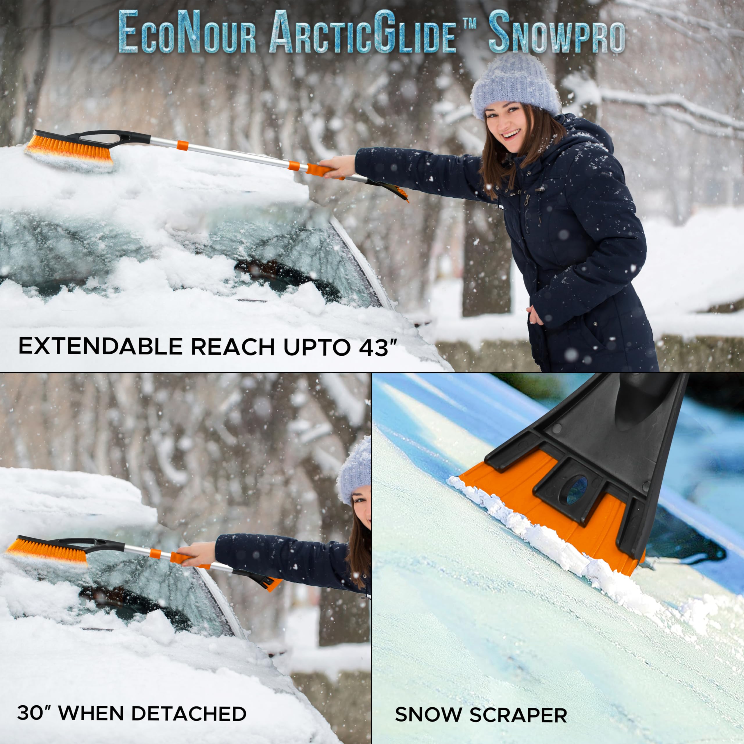 44" Ice Scraper And Snow Brush For SUV, 360° Pivoting