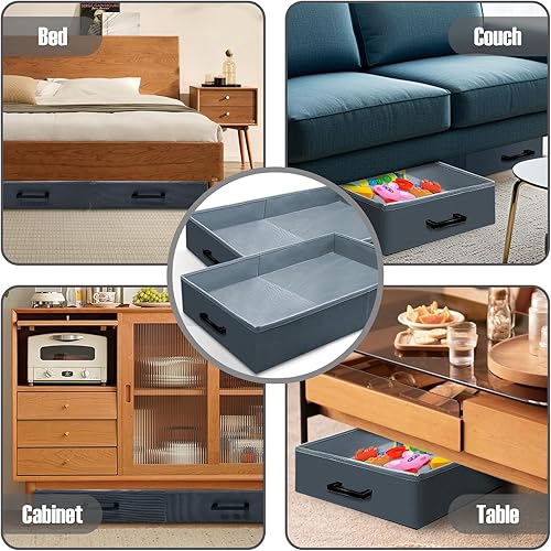 Miniatura 7 de Almacenamiento para debajo del sofá, paquete de 2 contenedores de almacenamiento plegables debajo del sofá, almacenamiento plegable debajo del sofá