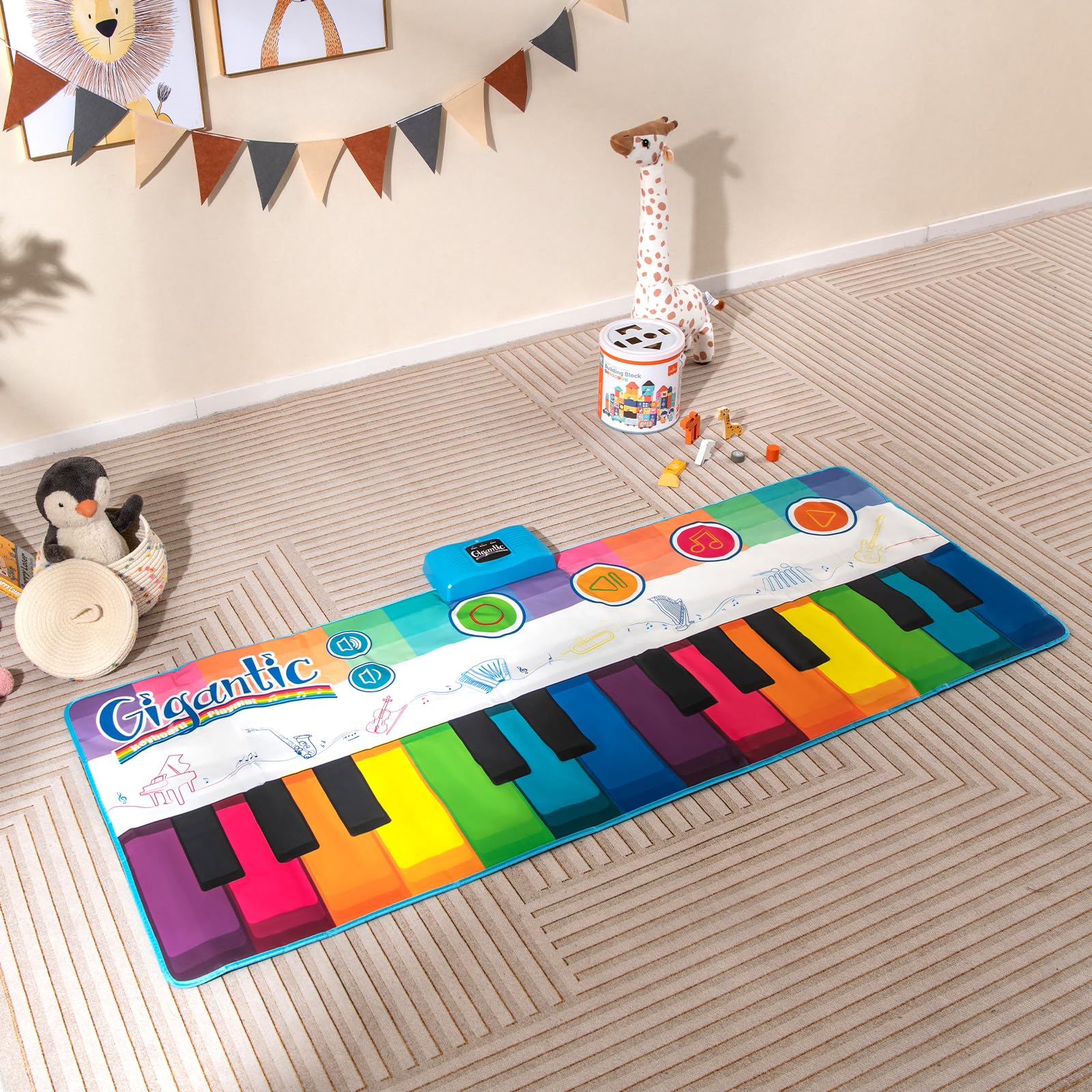 COSTWAY Musikmatte Kinder, Klaviermatte mit 8 Musikinstrumente, Keyboard Tanzmatte mit Aufnahme & Wiedergabefunktion, Spielzeug Geschenk für Kleinkinder Jungen Mädchen ab 1 Jahr (181 x 73 cm)