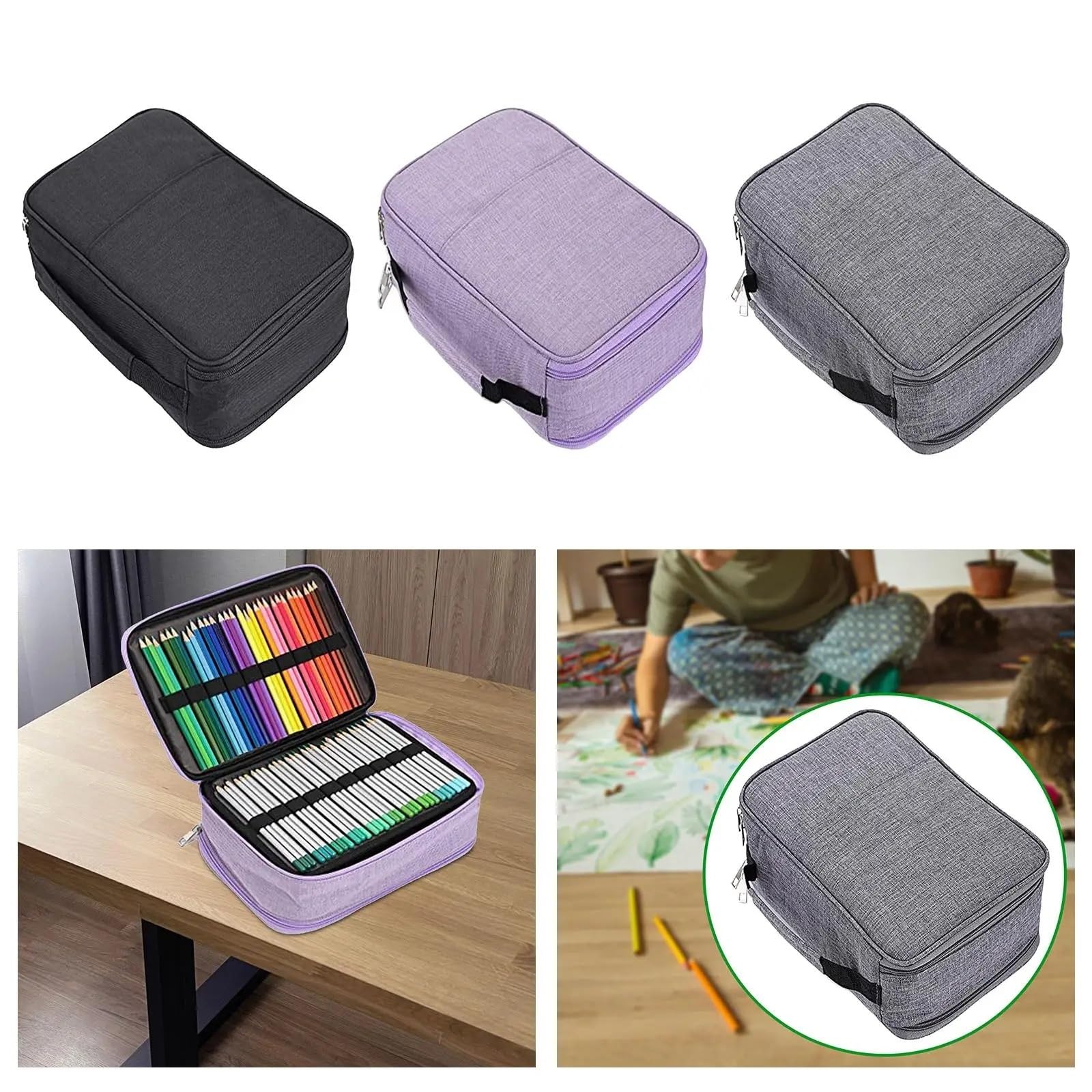 Organizer for astuccio in tessuto da 300 scomparti con cerniera | Multicolor 300 Slot Disegno Schizzo: Matite colorate Pennarelli Pennelli Conservazione(Purple)