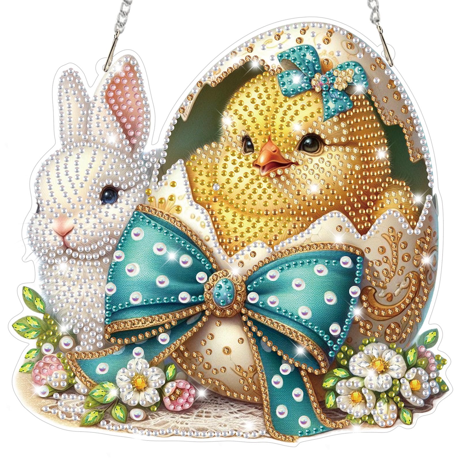 Lxmsja Easter Diamond Art Hanging Kits for Adults, Diamond Art Suncatchers Rabbit, 5D Special Shape Diamond Painting Duck Pendant Window Ornament Easter Gifts for Home Wall Door Decor