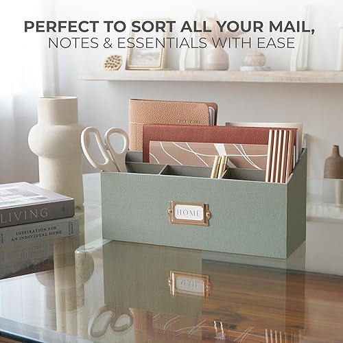 Miniatura 5 de KIBAGA Elegante organizador de correo de lino para tu escritorio, organiza fácilmente bolígrafos, correo y más en espaciosos compartimentos en
