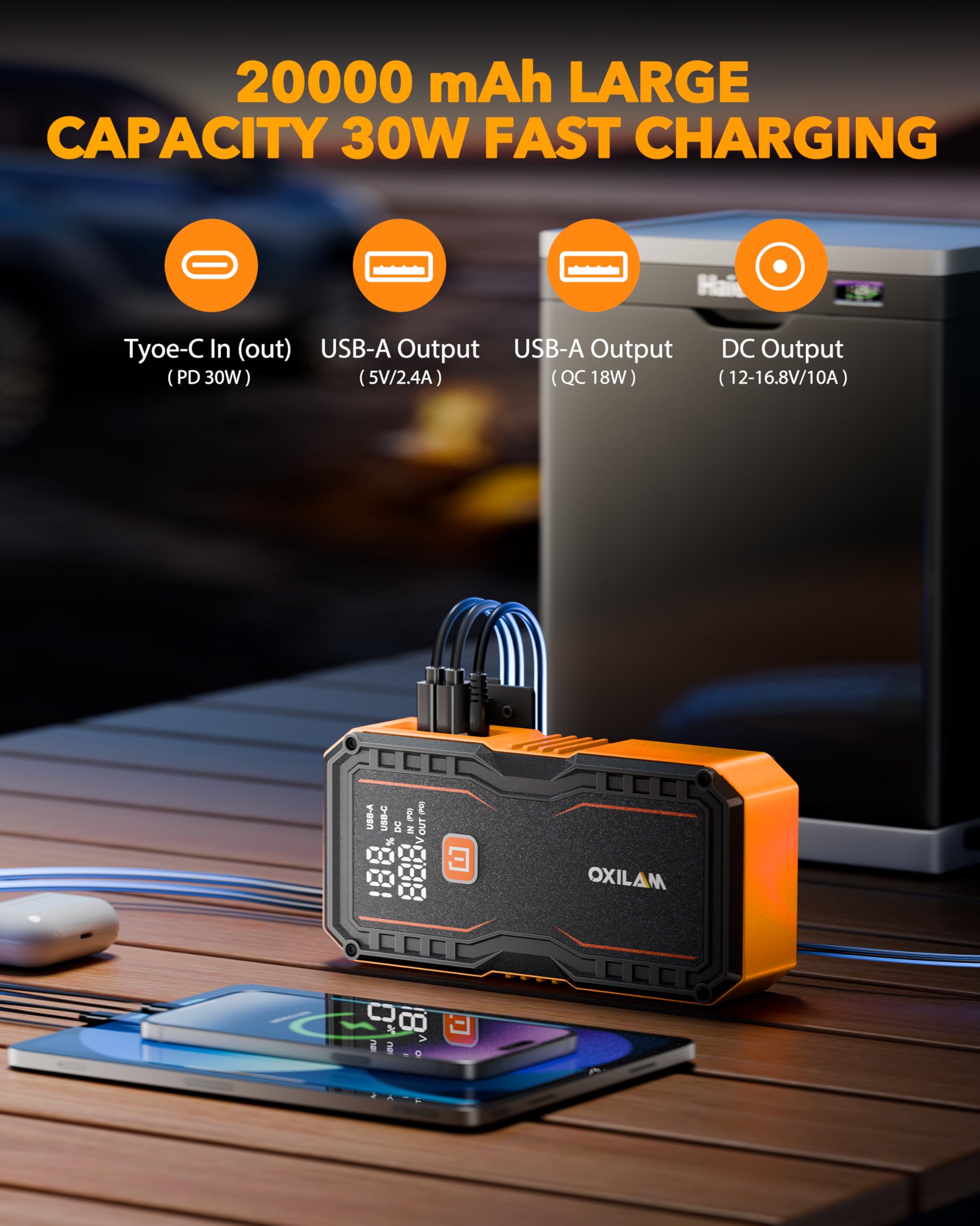 OXILAM 20000mAh Jump Starter for All Gas Diesel Engines 9000A Battery Jumper Starter Portable 12V Jump Box with — view 7