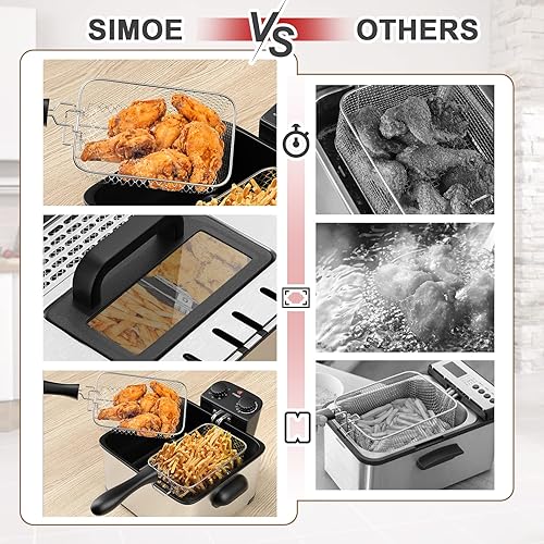 Miniatura 6 de Freidora eléctrica con 3 canastas, freidora de aceite eléctrica de temperatura ajustable de 5.3 cuartos de galón con temporizador, tapa de ventana