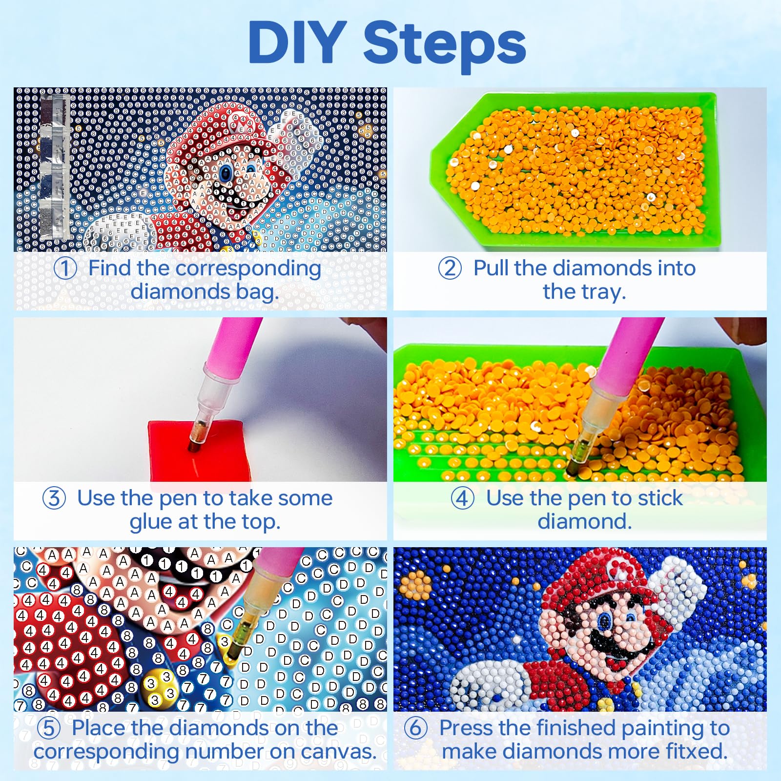 Diamond Painting 5D Con Cornice Per Bambini – 18x18 Cm, Kit Super Bros, Fai Da Te, Per Principianti - 4