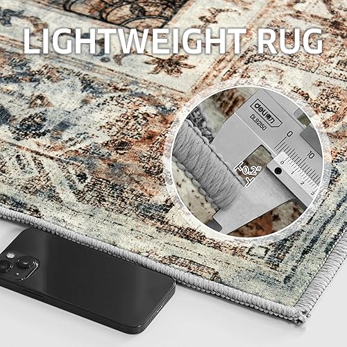 Miniatura 5 de NICETOWN Alfombra fina lavable vintage  2 x 8 pies, bohemio, antideslizante, alfombra de entrada con medallón oriental, alfombra de entrada para